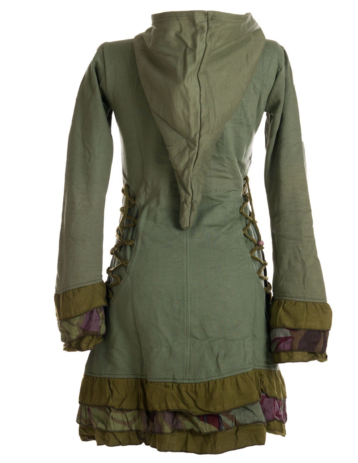 Vishes Langjacke Elfenmantel mit Zipfelkapuze, Rüschen zum Schnüren Boho, Hippie, Elfen, Goa Style – Bild 3 von 3