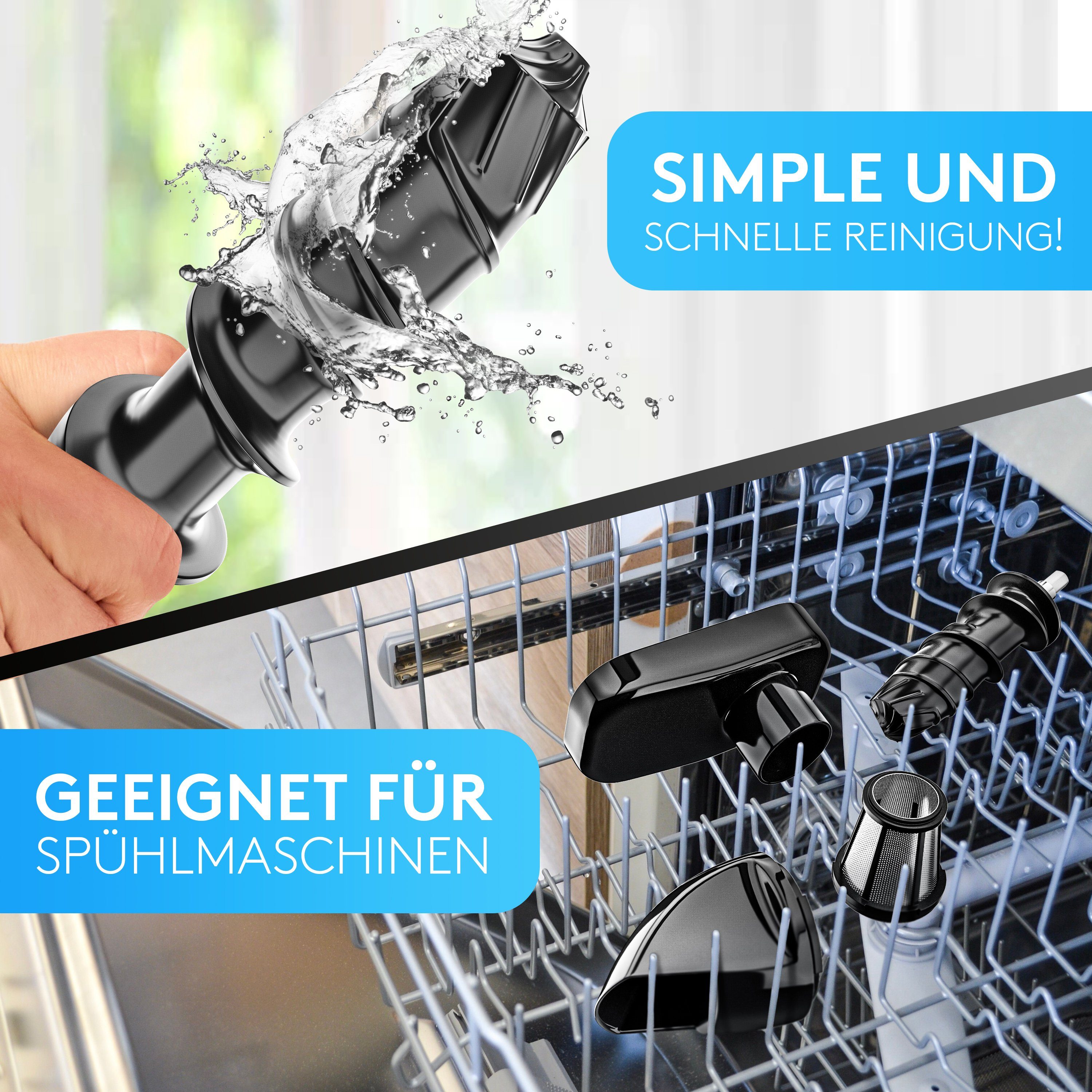 Vandenberg Slow Juicer - Entsafter für Obst & Gemüse, 150,00 W, Obstentsafter mit Umkehr Funktion Inkl. Reinigungsbürste - BPA Frei – Bild 5 von 5