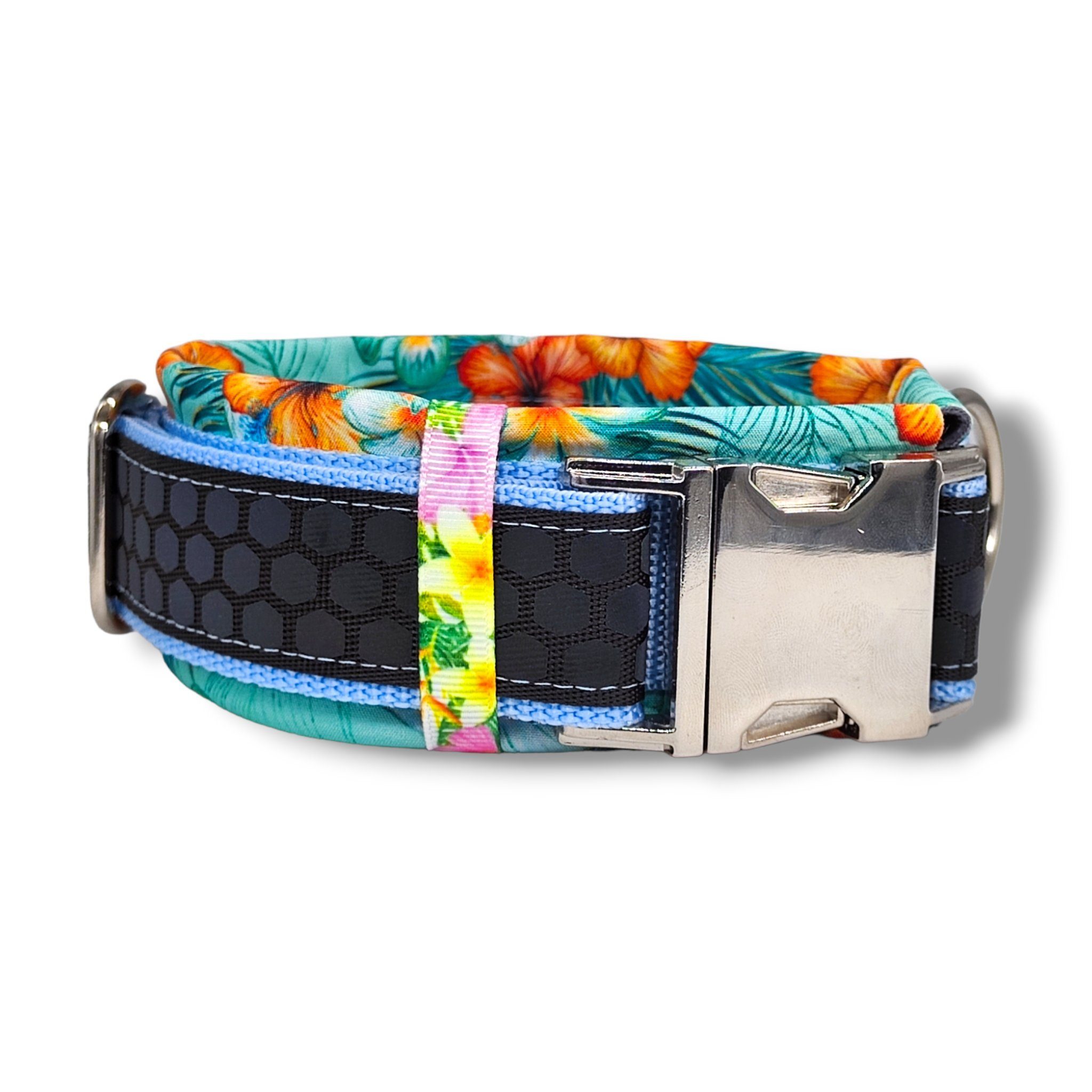 D by E Couture Hunde-Halsband "Summer Feeling II", reflektierend, gepolstert, verstellbar, 40mm breit, Handmade