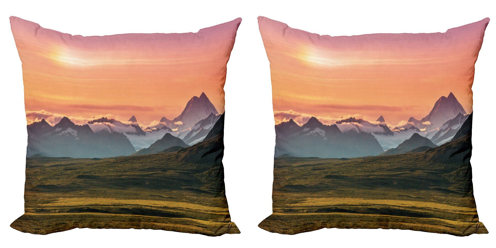 Kissenbezüge Modern Accent Doppelseitiger Digitaldruck, Abakuhaus (2 Stück), Landschaft Berge und Sonnenuntergang