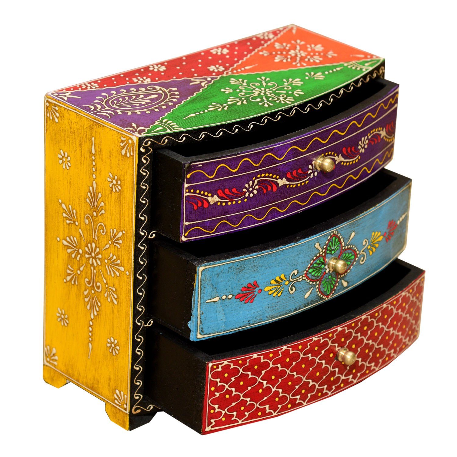 Casa Moro Dekoablage Orientalische Mini-Kommode handbemaltes Holz-Kästchen Manara (3 Schubladen bunt 24x11x22 (B/T/H) Die Originelle Geschenk-Idee, 1 St., Weihnachten Muttertag), Handmade MA23-07