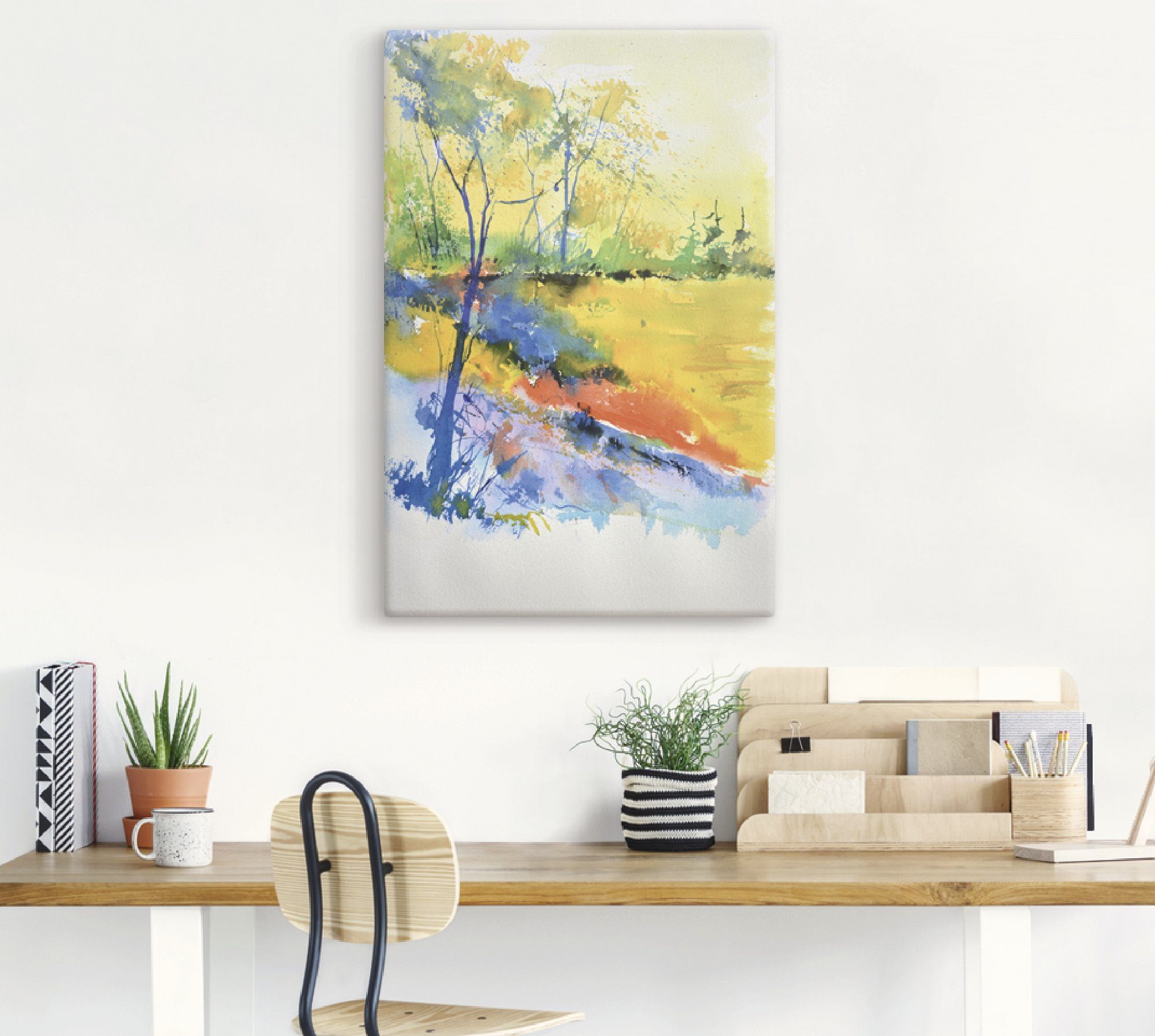 Artland Leinwandbild Landschaft im Sonnenlicht, Wald (1 St), auf Holzrahmen gespannt