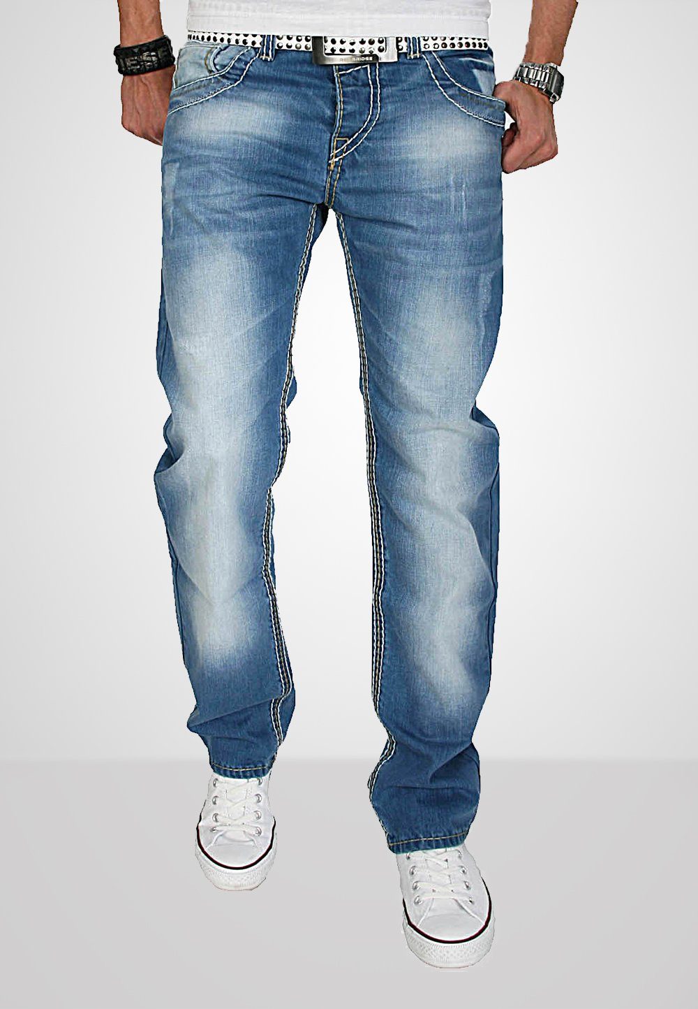 Alessandro Salvarini Straight-Jeans ASFimio mit auffälligen dicken Nähten