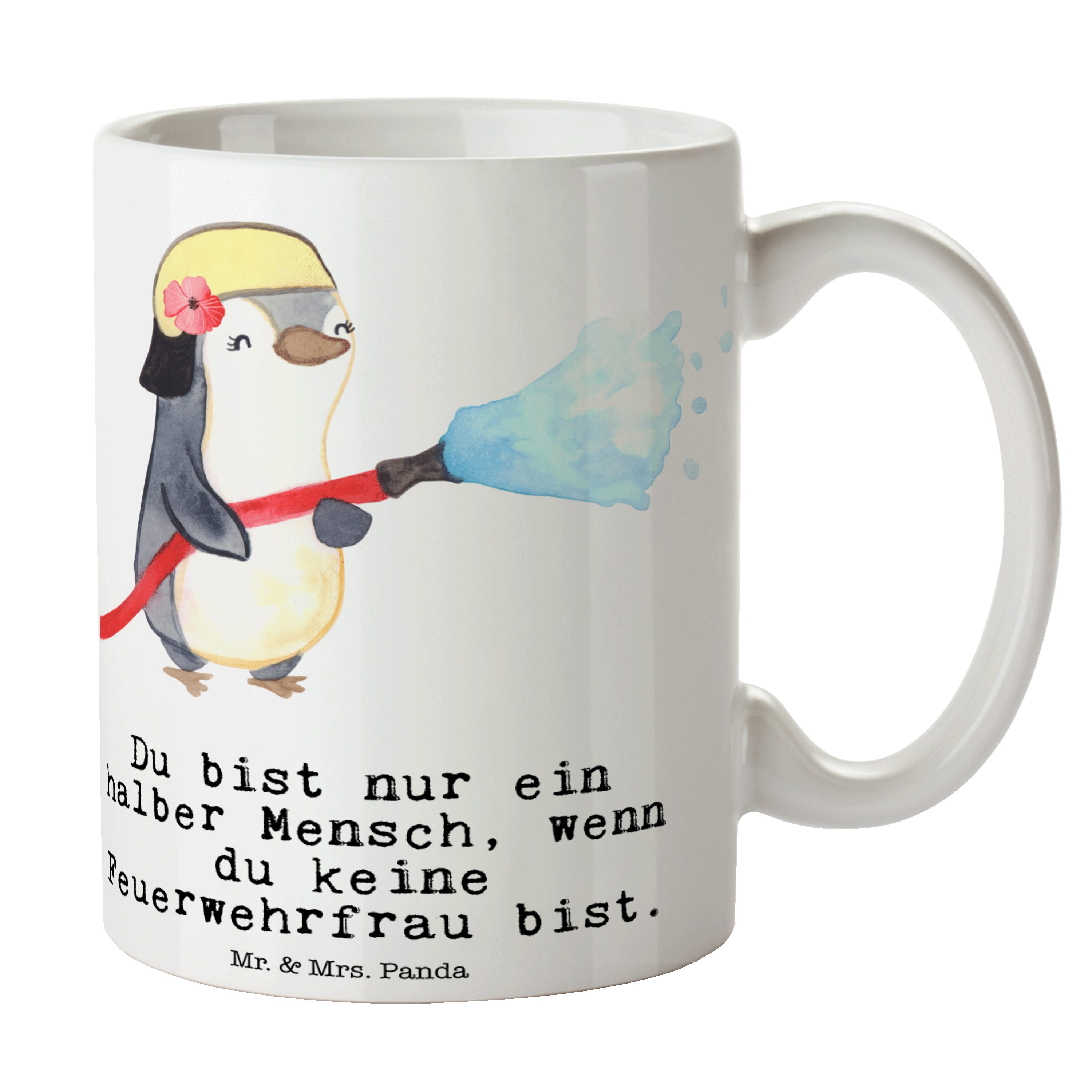 Mr. & Mrs. Panda Tasse Feuerwehrfrau mit Herz - Weiß - Geschenk, Feuerwehrhauptfrau, Becher, Keramik