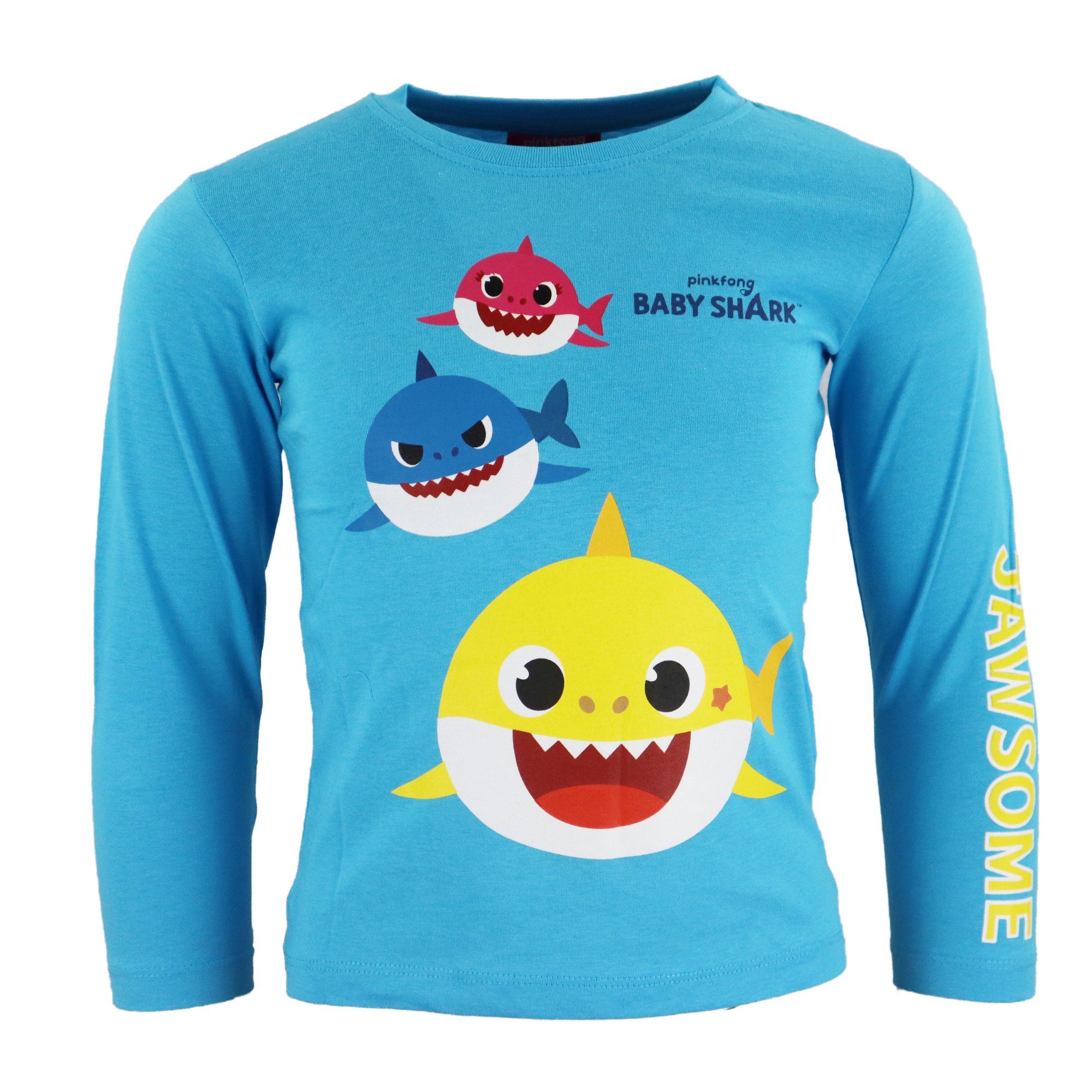 Baby Shark Langarmshirt Baby Shark Hai Kinder Baby Jungen langarm Shirt Gr. 92 bis 116, 100% Baumwolle Blau | Print-Shirts