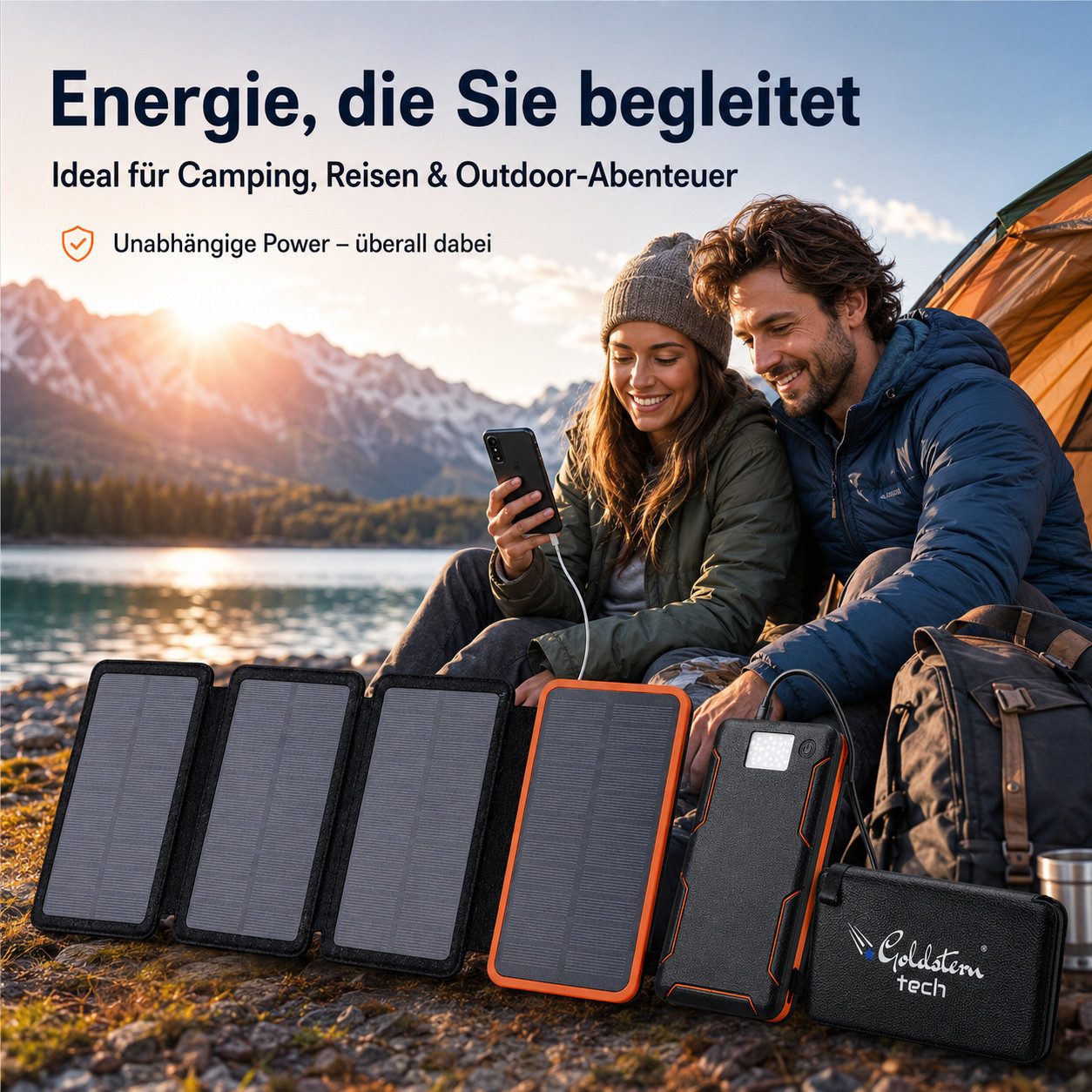 Goldstern-Tech SolarPower 38K Solar Powerbank 15W Schnellladefunktion 36800 mAh, 4 faltbaren Solarpanels, QC 3.0 Schnellladefunktion, USB-C Anschluss