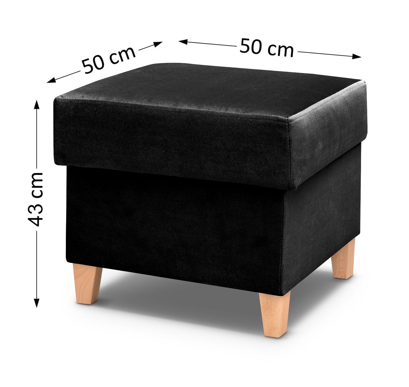 Beautysofa Hocker TANGO mit Stauraum (Moderner Hocker, mit Holzbeinen), Kompakter Fußhocker aus Velours