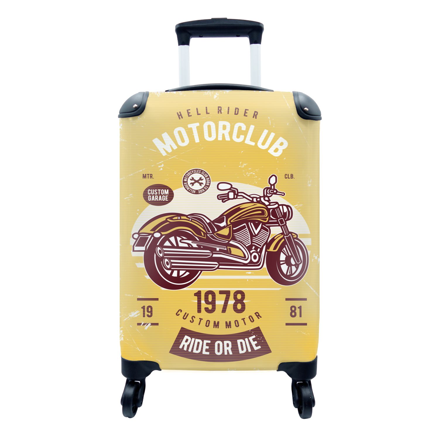 MuchoWow Handgepäckkoffer Motorrad - Vintage - Zeichnung - Zitat, 4 Rollen, Reisetasche mit rollen, Handgepäck für Ferien, Trolley, Reisekoffer