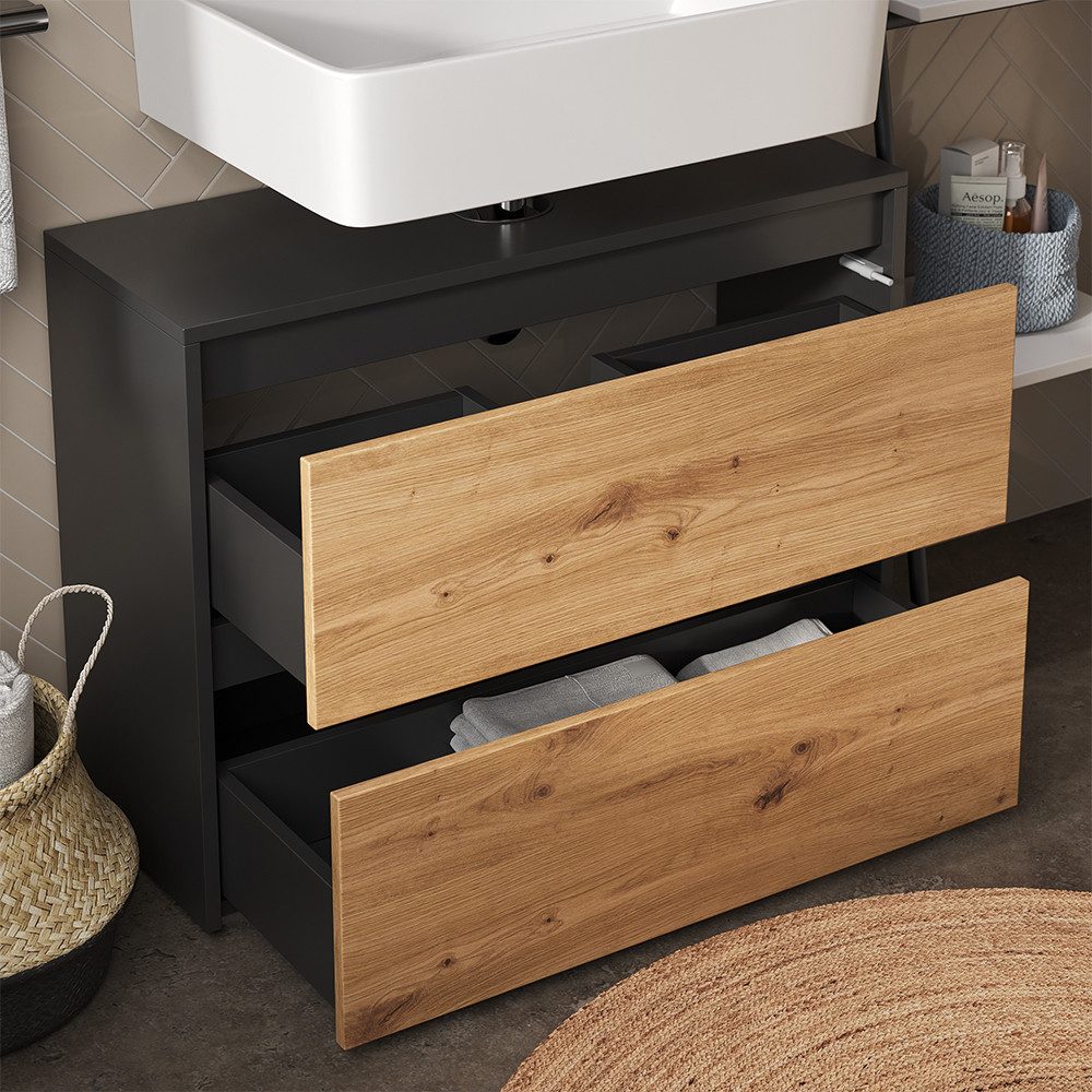 Vicco Waschbeckenunterschrank Majest, Anthrazit/Artisan, 80.1 x 62 cm mit 2 günstig online kaufen