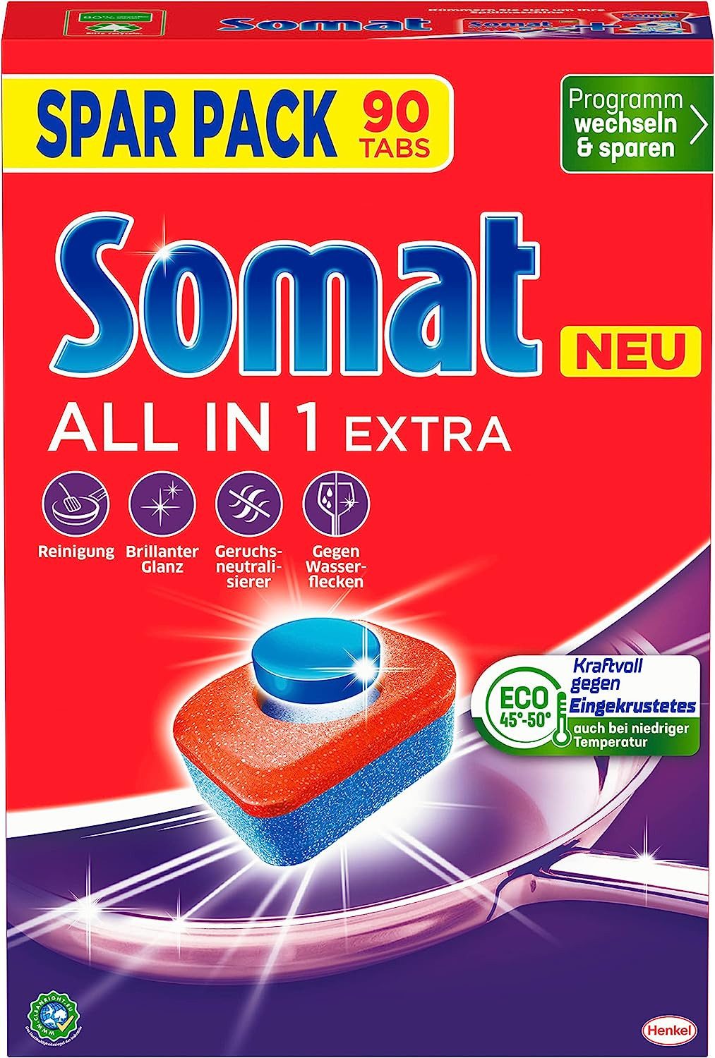 Somat All in 1 Extra (90 Tabs) Spülmaschinentabs (Packung, [1-St. für strahlende Sauberkeit auch bei niedrigen Temperaturen bekämpfen selbst verkrustete Rückstände)