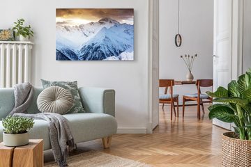 Sinus Art Leinwandbild 120x80cm Wandbild auf Leinwand Schneegipfel Berge Schnee Alpen Sonnenu, (1 St)
