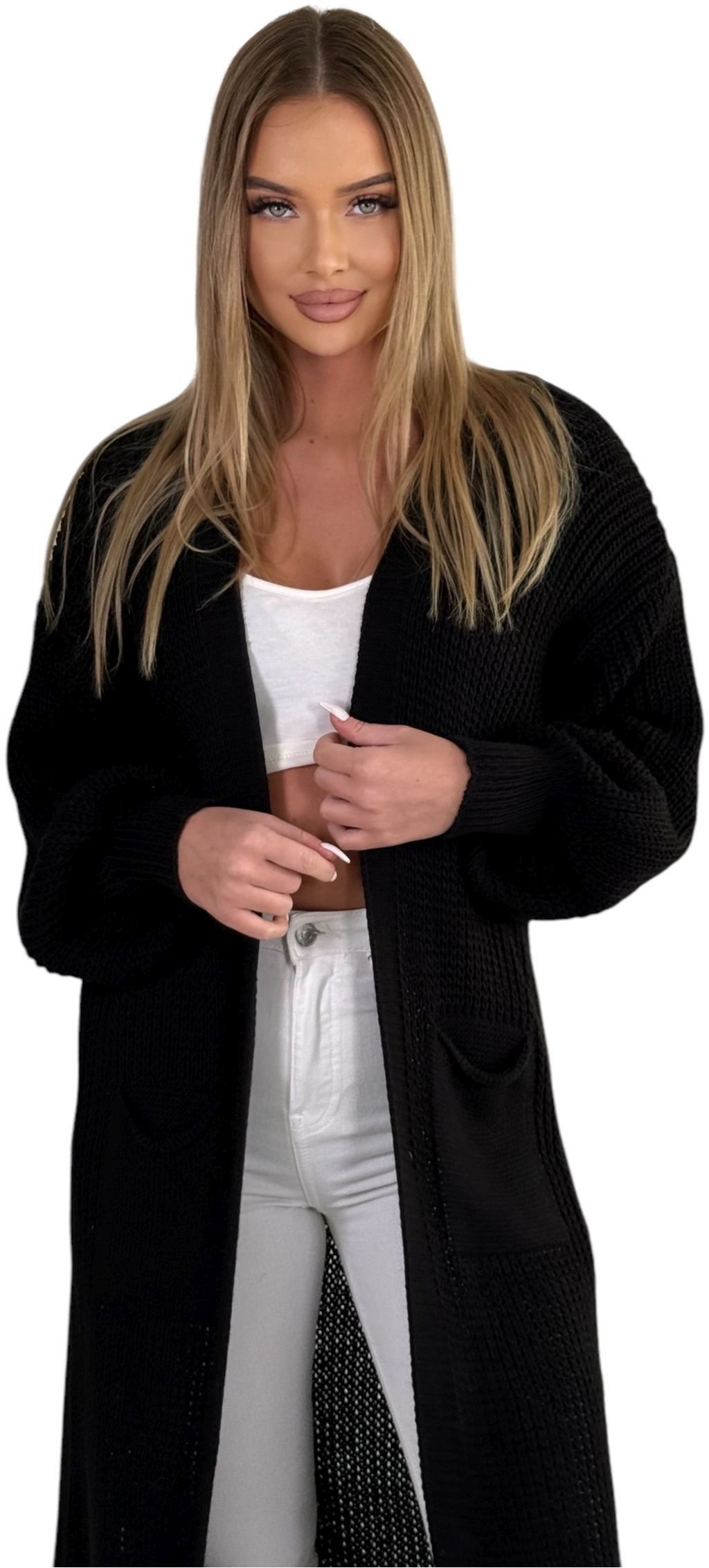 Mississhop Longstrickjacke Cardigan Longstrickjacke extra lange Strickjacke M. 384