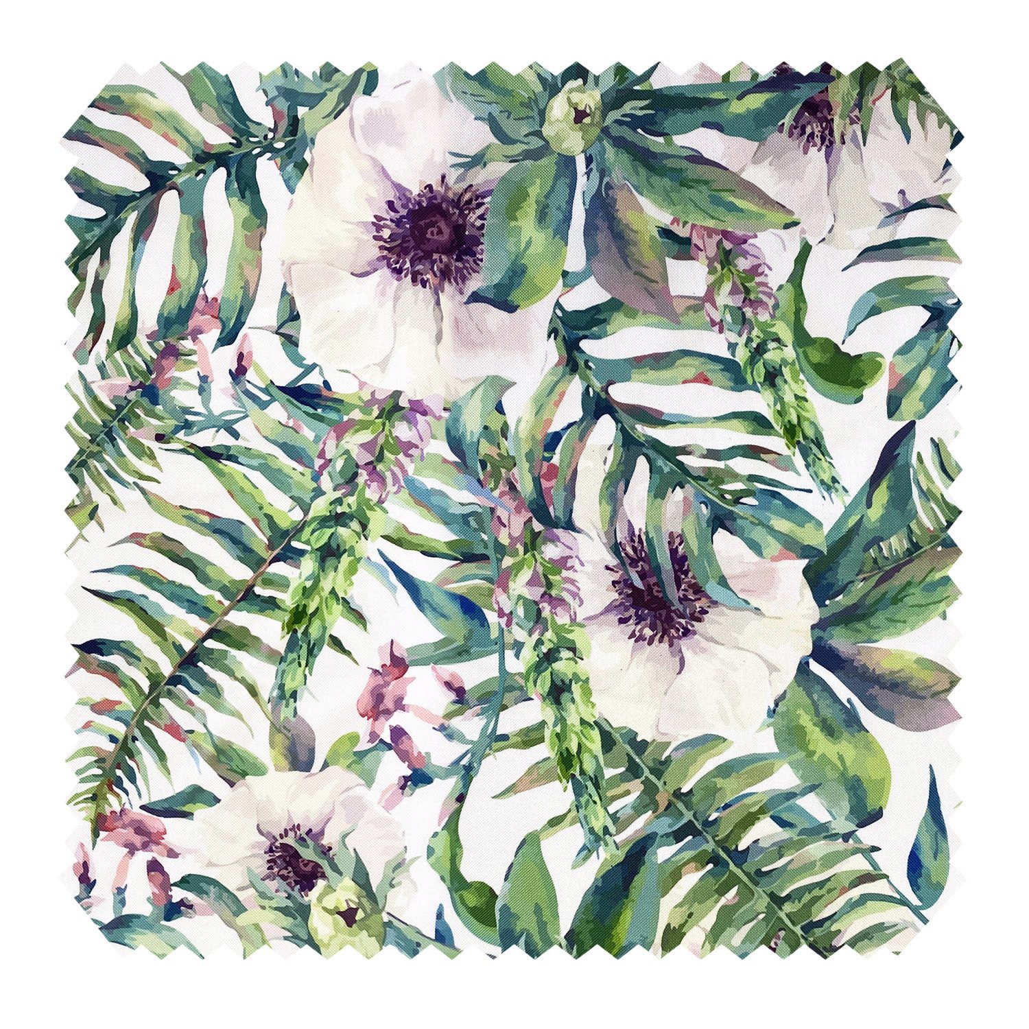 novely® Stoff OXFORD 210D D223 Painted White Flowers Printstoff Outdoor, Wasserabweisend, Outdoor, Meterware, 1lfm