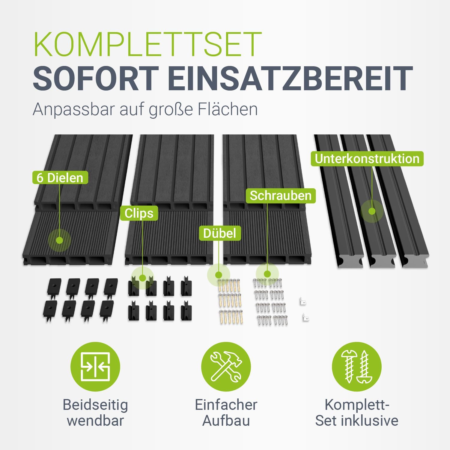 Juskys Terrassendielen, 20 m², BxL: je 14.6x220 cm, (60-St., 20 m), 20 m², Witterungsbeständig, Raue Oberfläche, 330 kg/m² belastbar