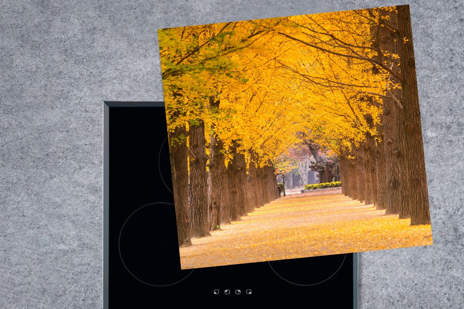 cm, Arbeitsplatte Ceranfeldabdeckung, 78x78 Bäume Herdblende-/Abdeckplatte für Südkorea, Vinyl, Gelbe in küche MuchoWow (1 tlg),