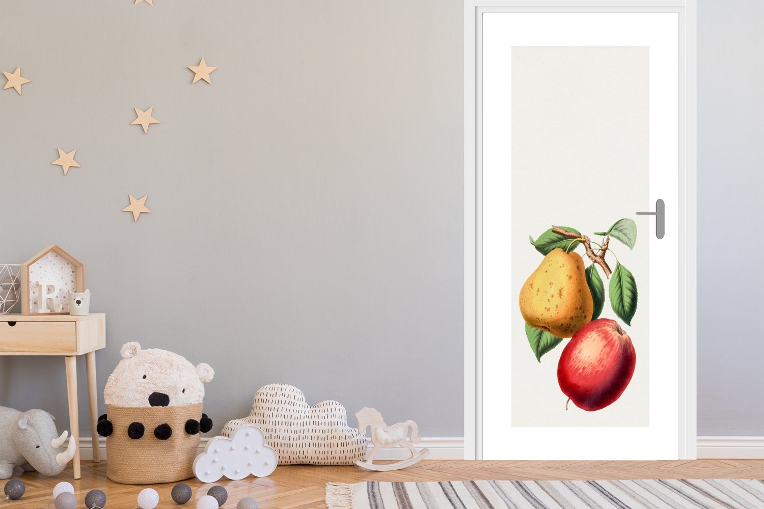 MuchoWow Türtapete Birne Matt, Lebensmittel, St), Apfel - (1 - cm 75x205 Türaufkleber, für bedruckt, Tür, Fototapete