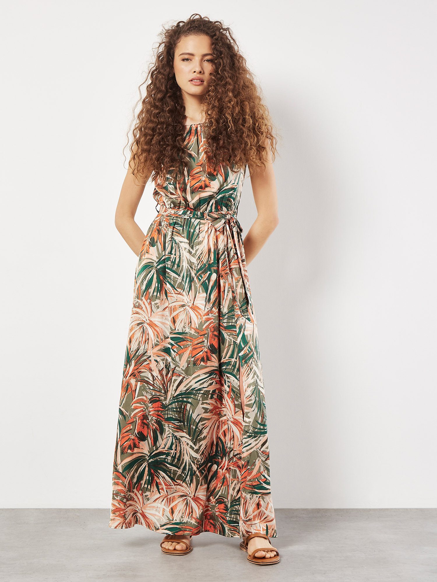 Apricot Maxikleid Tropisches Midikleid (mit Bindeband) mit Bindeband – Bild 4 von 5