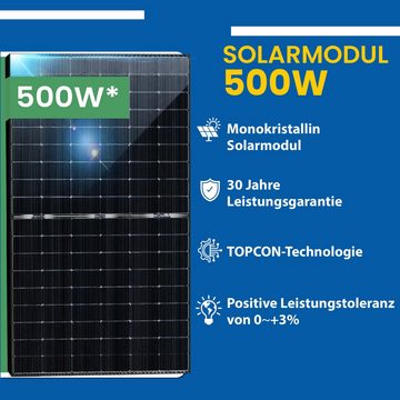 EPP.Solar Solaranlage 1000W Balkonkraftwerk Komplettset Bifazial Photovoltaik Solaranlage, (Plug & Play DEYE 800 WLAN Wechselrichter drosselbar auf 800W/600W und 10m Kabel)