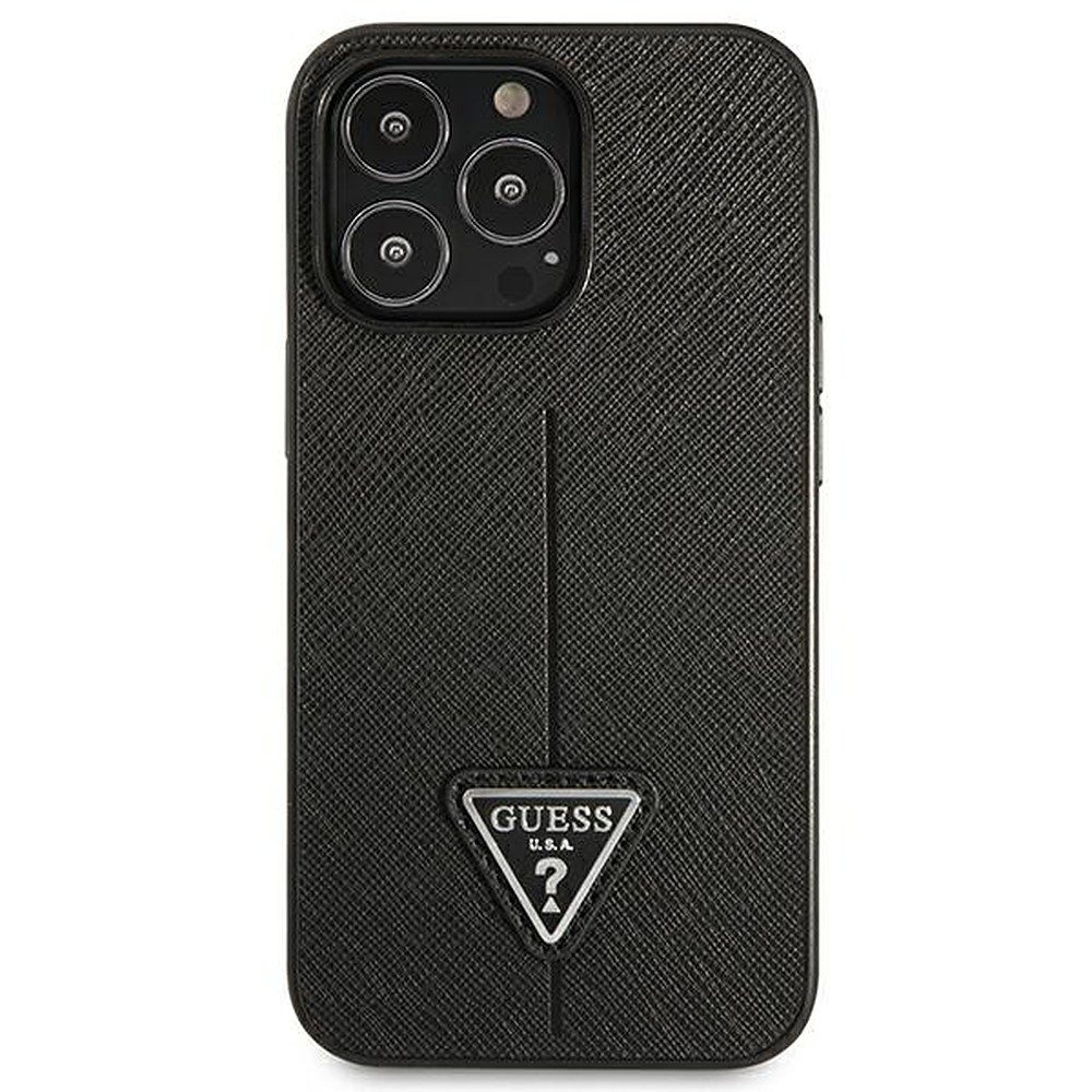Guess Smartphone-Hülle Handyhülle Schutzhülle Hartschale 6,1 Zoll, Saffiano-Struktur, Dreieck-Logo, Hartschale