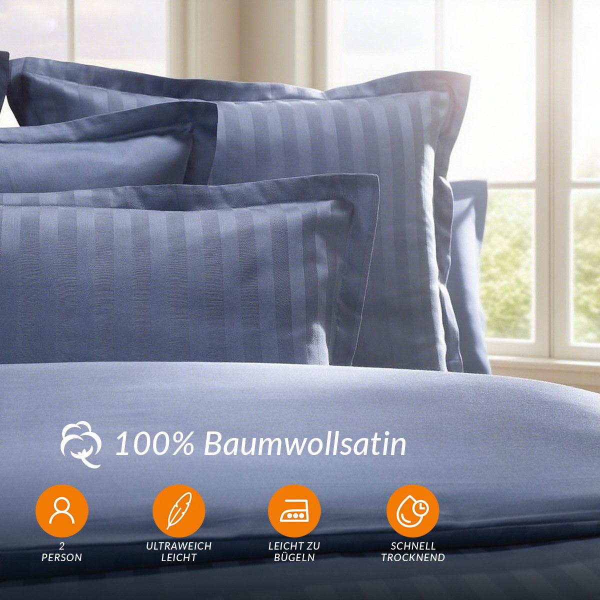 Pure cottom Bettwäsche Satin-Bettwäsche blau, Baumwoll-Satin, verschiedene Größen – Bild 3 von 5