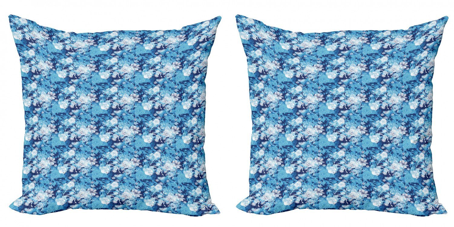 Kissenbezüge Modern Accent Doppelseitiger Digitaldruck, Abakuhaus (2 Stück), Blume Blaue Farbpalette Roses