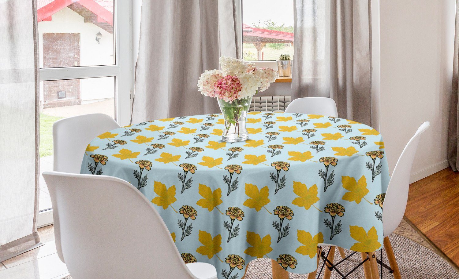 Abakuhaus Tischdecke Kreis Tischdecke Abdeckung für Esszimmer Küche Dekoration, Herbst Blumen und Ahornblätter