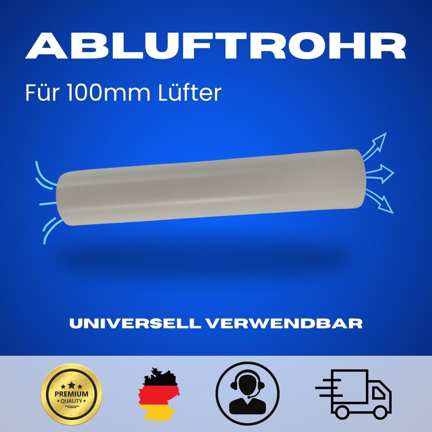TronicXL PP-Rohr 5 Stück 104mm Rohr 50cm für 100mm Lüfter Abluft Luftrohr Lüftungsrohr, (5-tlg), Rundrohr Kanal Zuluft Abluftlüfter Zuluftkanal