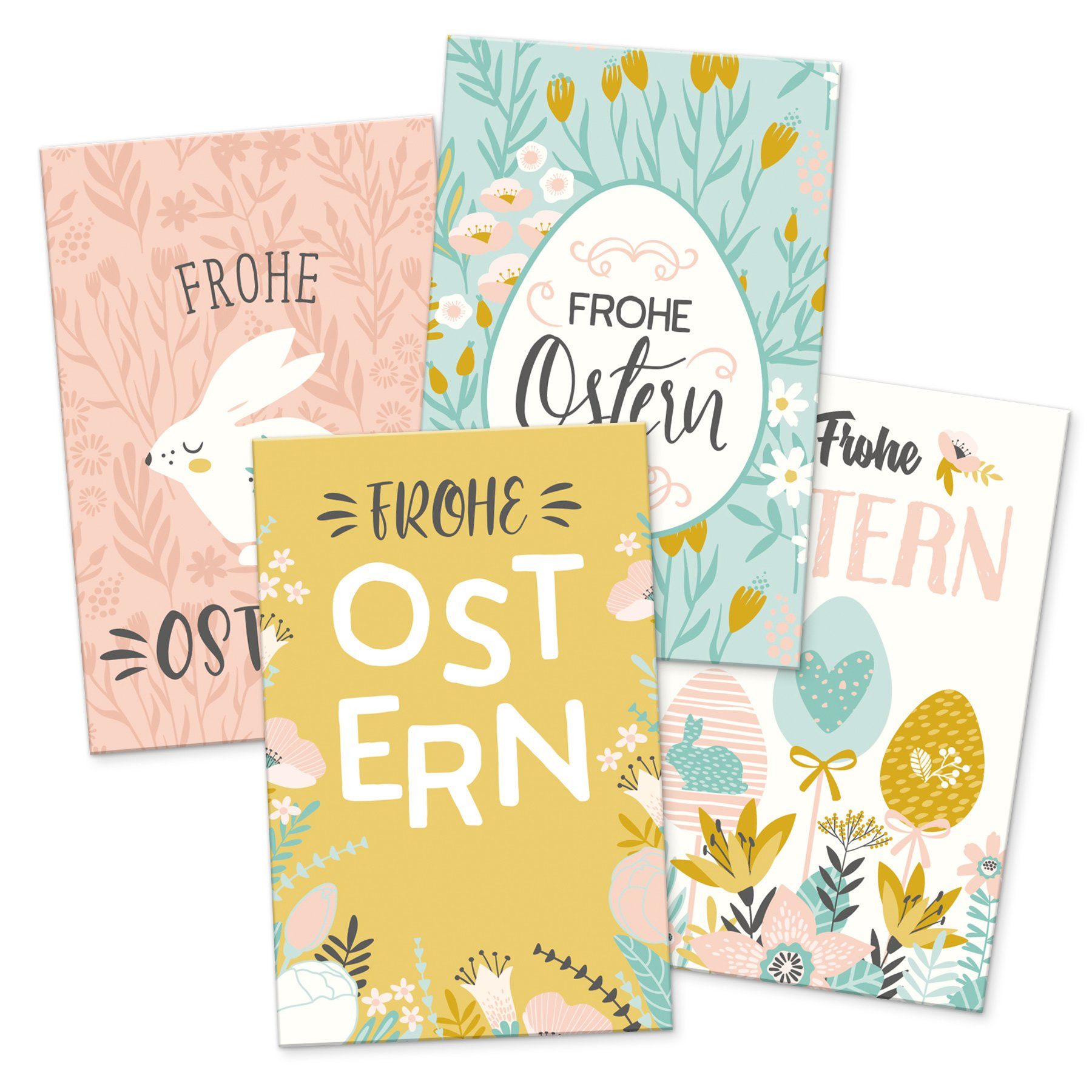 itenga Grußkarten itenga 24 x Geschenkekarten Frohe Ostern Mix 4 Motive pastell in Visit