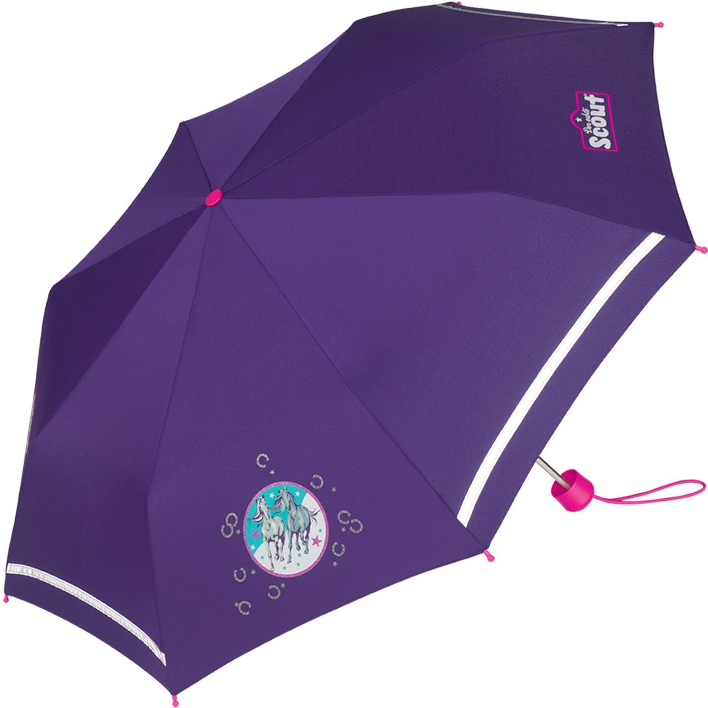 Scout Taschenregenschirm reflektierend bedruckt, Mini Kinderschirm Basic leicht