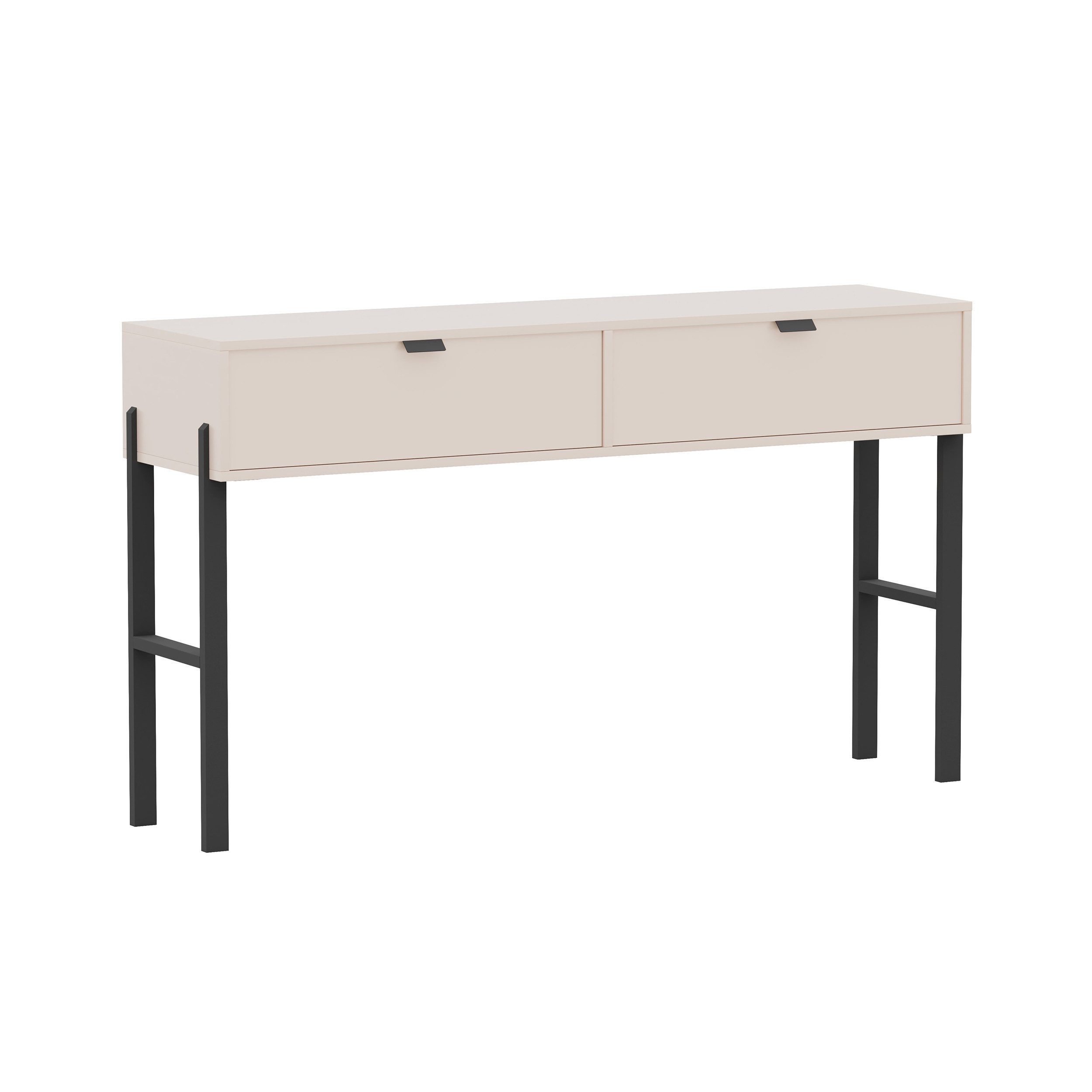 Beautysofa Schminktisch CORTINA mit 2 Schubladen (Farbe Sandbeige, mit Metallgriffen und Füßen), Breite: 140 cm