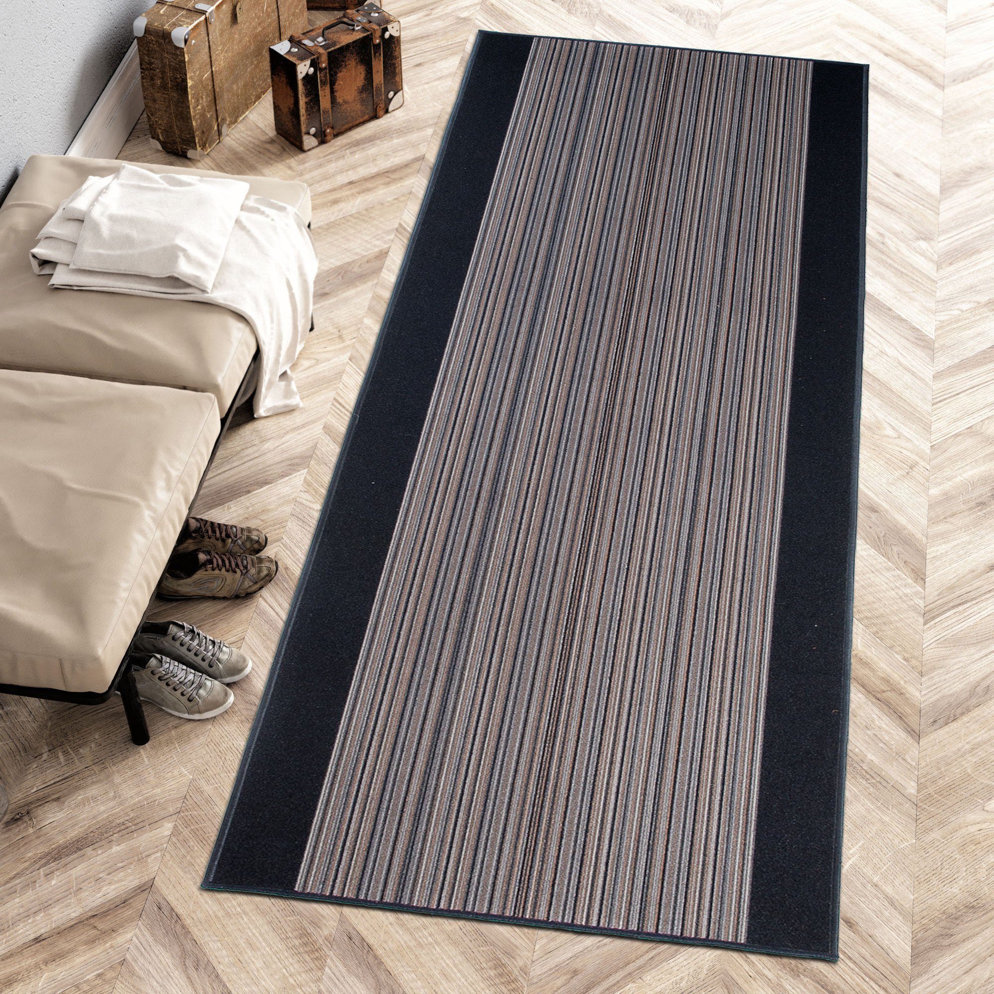 Mazovia Läufer Läufer Teppichläufer Brücke - Vorzimmer Küche - Grau, 67 x 225 cm, Kurzflor, Rutschfest, Meterware, Verschiedene Größen
