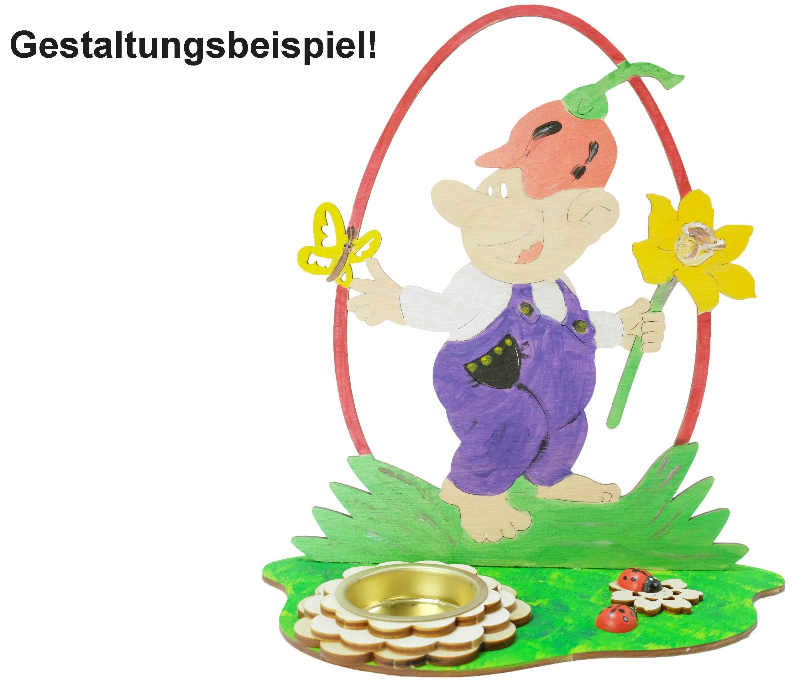 DeColibri Kreativset Bastelset Basteln Kinder Erwachsene Holz Osterdeko "Blumenzwerg", (Bastelset), Made in Germany, aus Holz, bemalbar