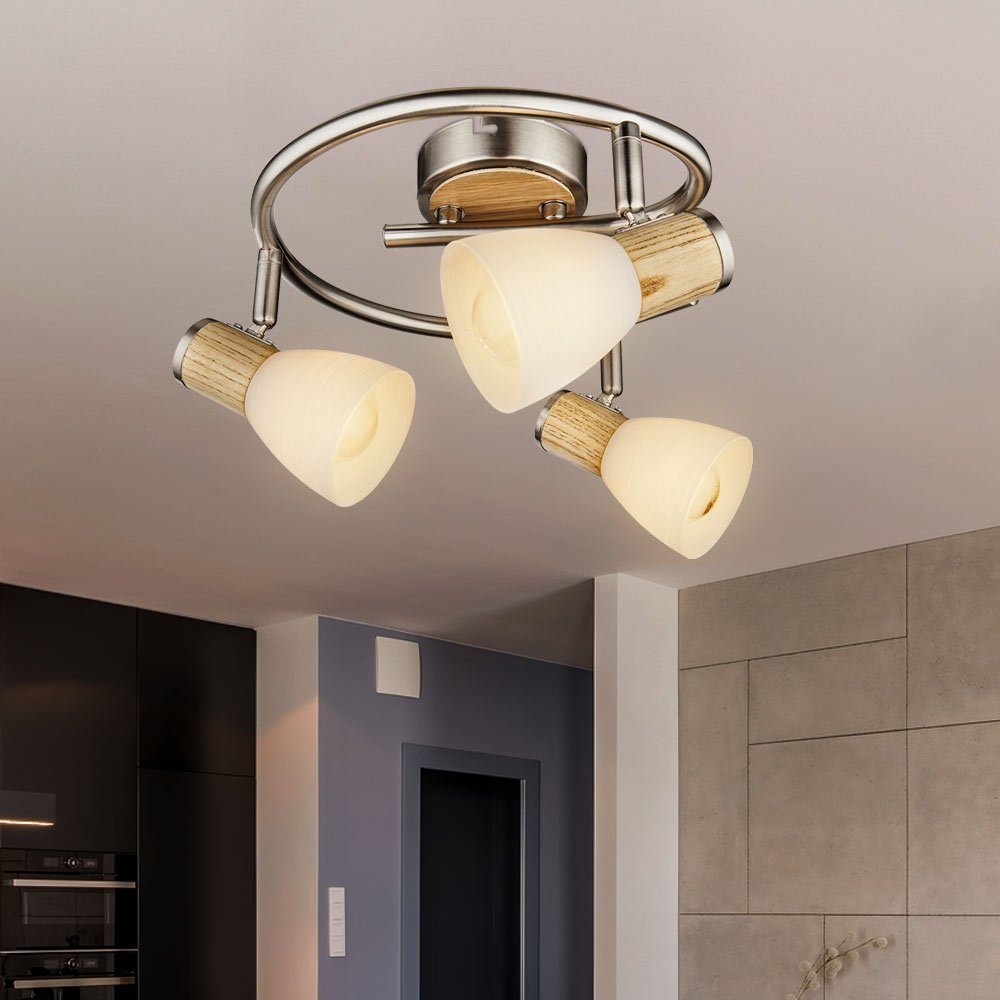 GLOBO LIGHTING Deckenspot, Leuchtmittel nicht inklusive, Holz Decken Strahler Leuchte Wohn Zimmer Beleuchtung Glas Spot