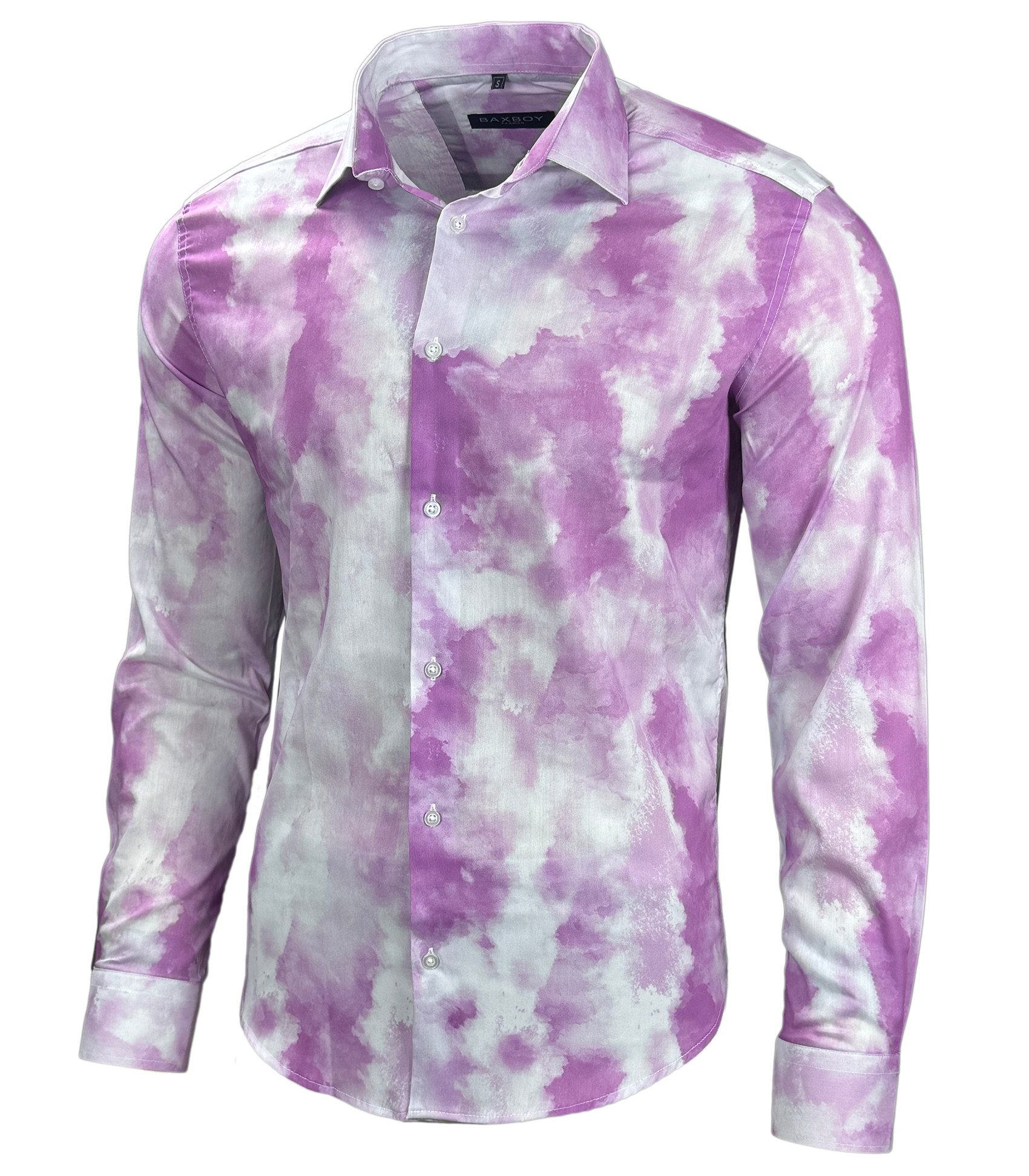 Langarmhemd Baxboy Herren Batik Style Hemd Freizeitshemd Langarm Casual B-450