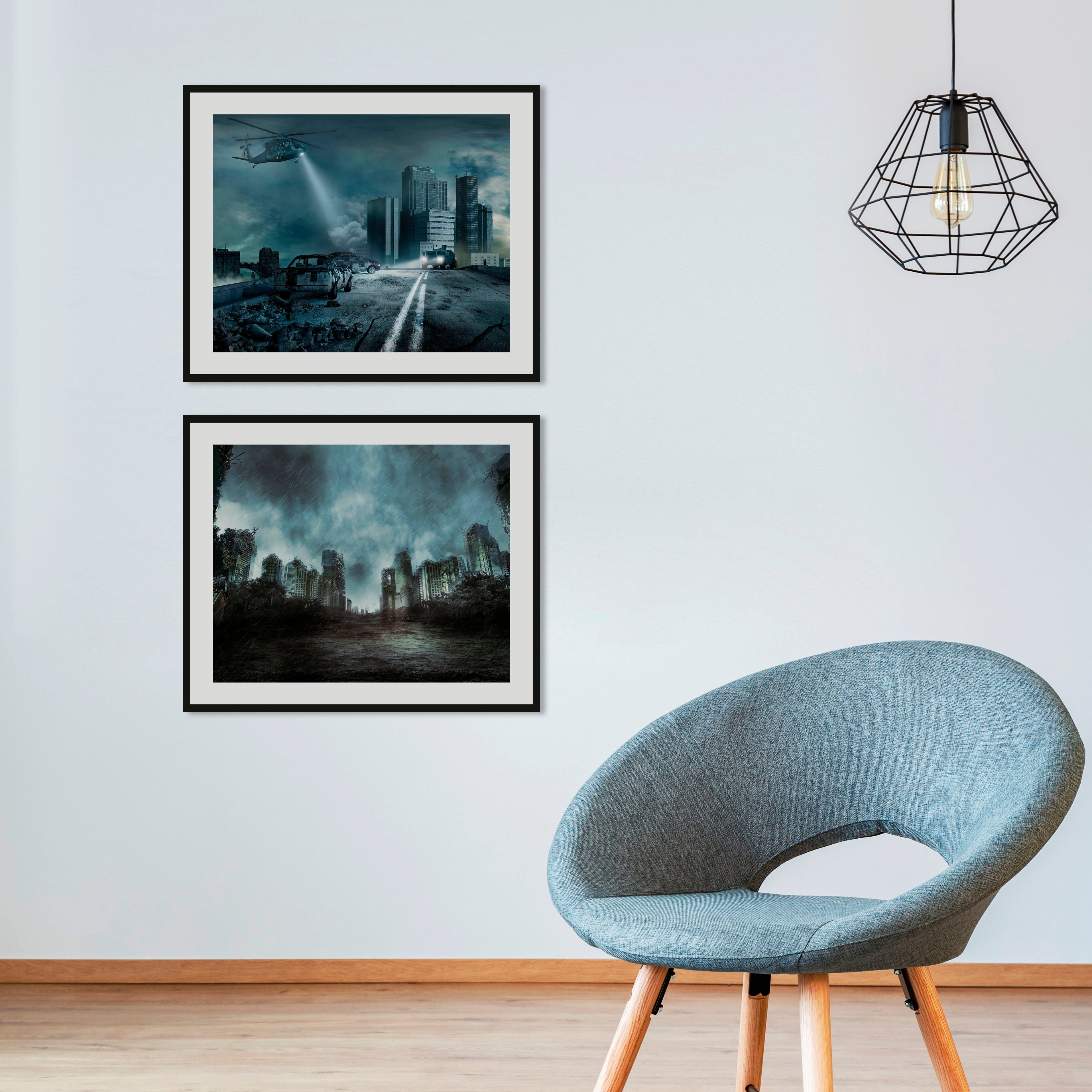 queence Bild Apokalypse, Gebäude, Stadt, Städte, Wolken (1 St), HD Premium Poster-Druck inkl. Holzrahmen
