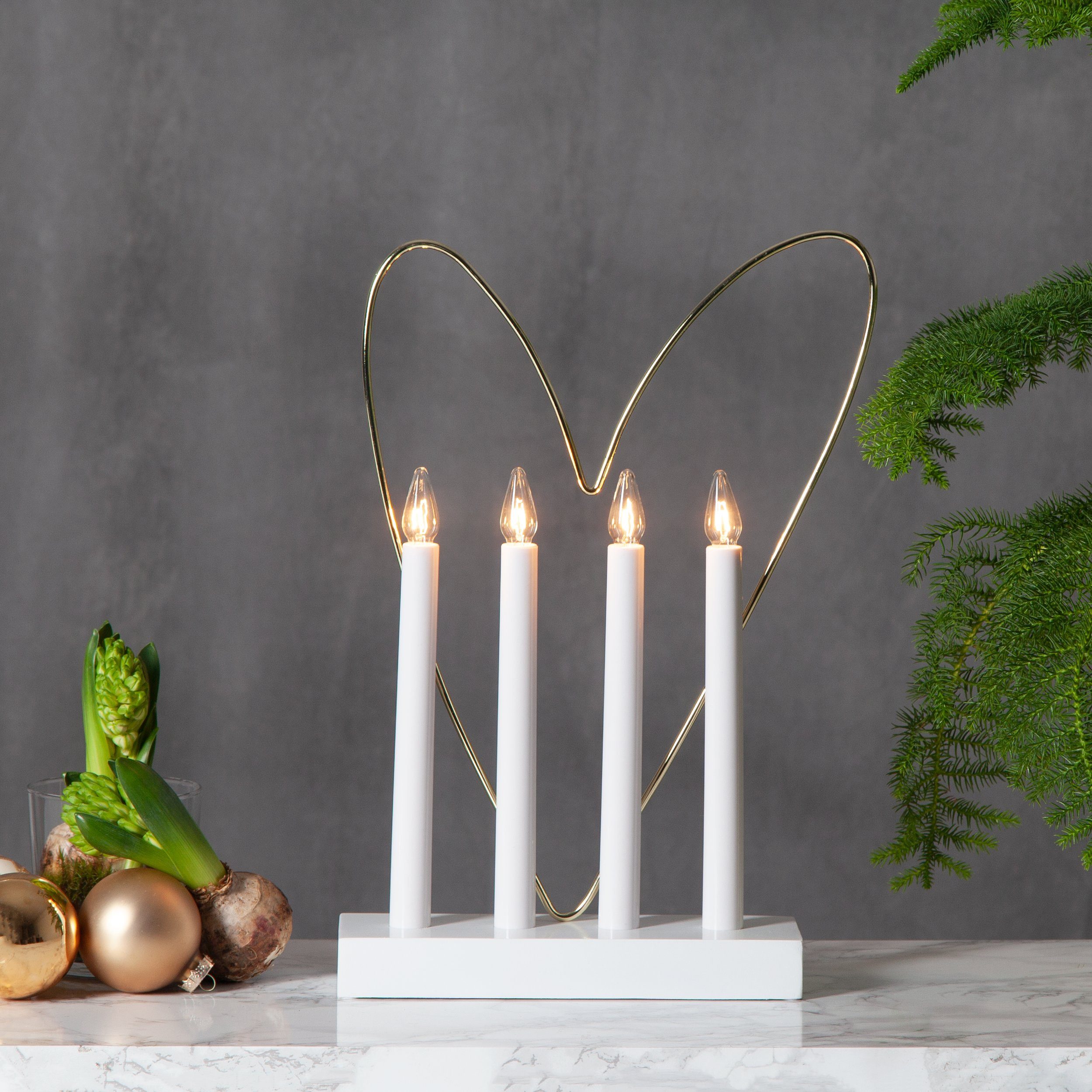 EGLO Kerzenständer Glossy heart, LED Lichterbogen Weihnachten, weiß mit Her günstig online kaufen