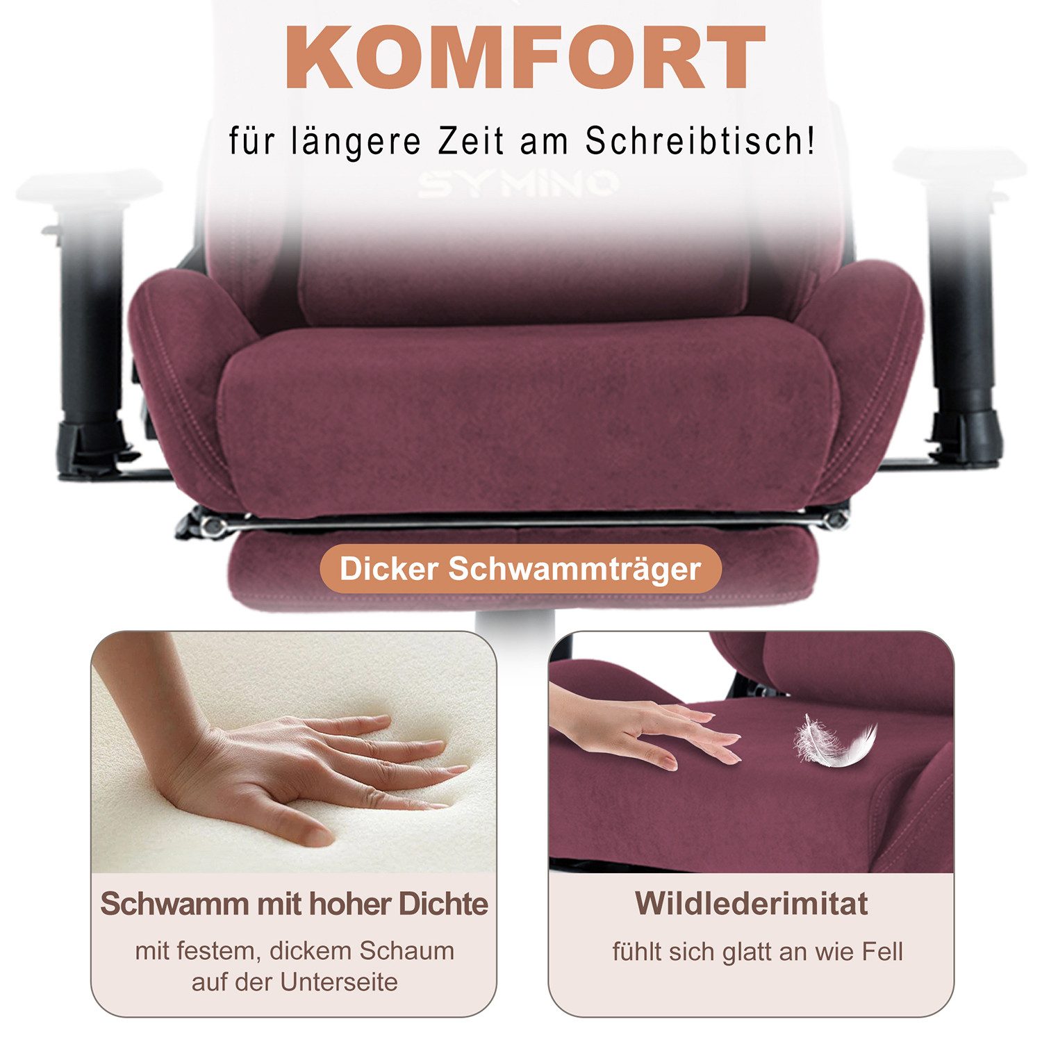 symino Gaming-Stuhl Premium Alcantara Stoff, ergonomischer, Serie MP