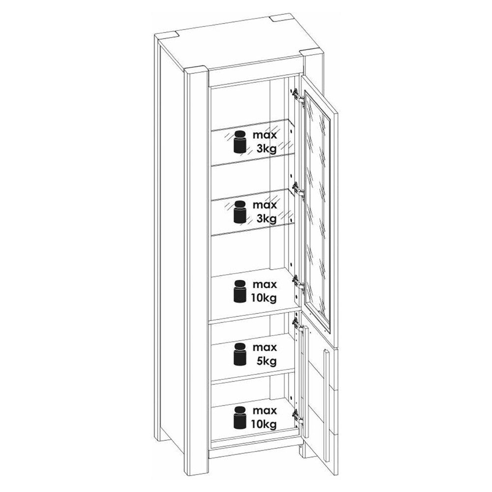 Lomadox Vitrine SELISTE-06 Massivholzmöbel, Eiche teilmassiv geölt, Anschlag rechts, Beleuchtung