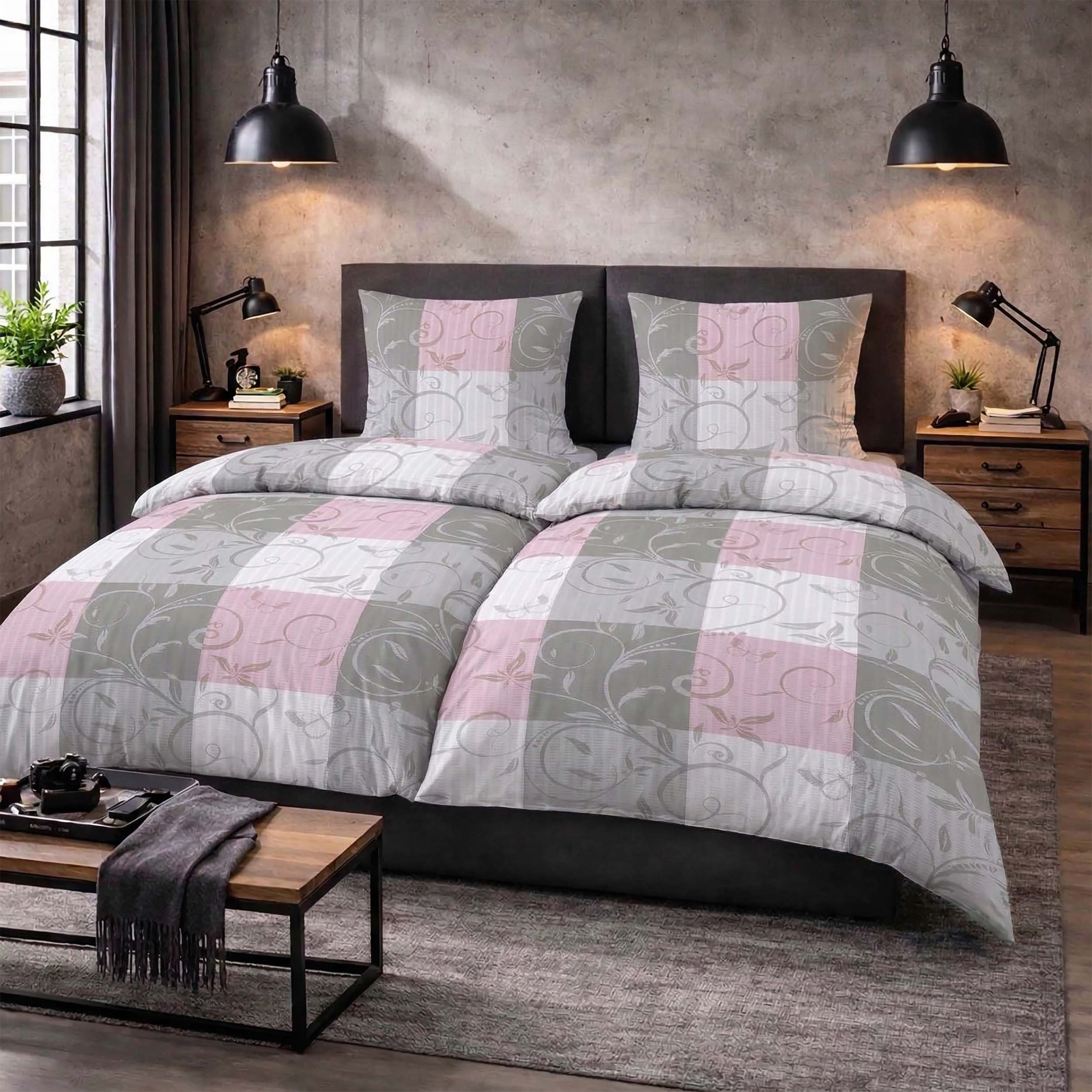 Casa Colori Bettwäsche Seersucker Garnitur 135x200 Reißverschluss in Grau R günstig online kaufen