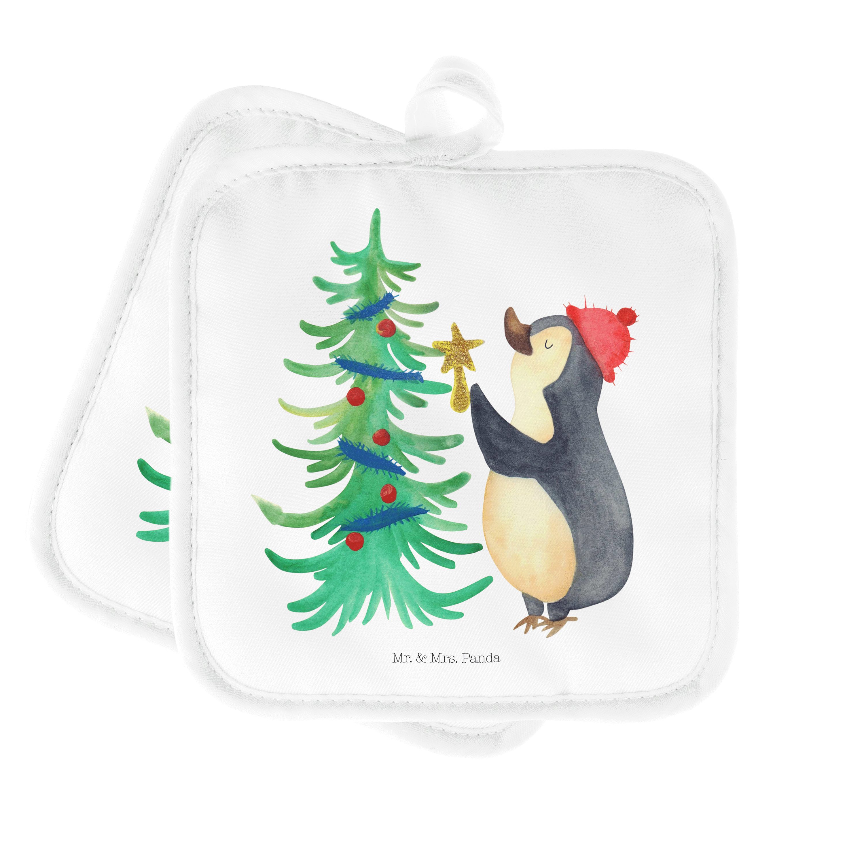 (1-tlg) Weihnachtsbaum Pinguin - Mrs. & Mr. Topflappen - Panda Topfuntersetzer, Geschenk, Weiß Nikolaus,