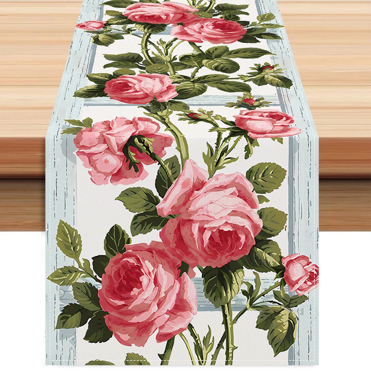 Tischläufer Rosa Rose Leinen Tischläufer Druck Pastoraler Stil Tischdekoration
