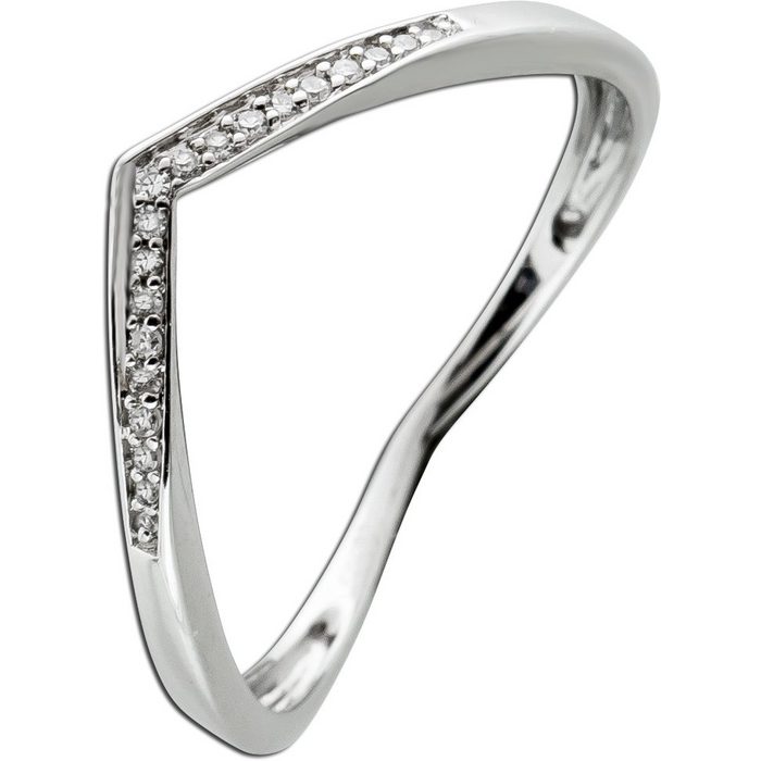 Ch.Abramowicz Goldring Ring V-Form Weissgold 585 14 Karat 19 Diamanten Total 0 05ct W/SI 18 (1-tlg)
