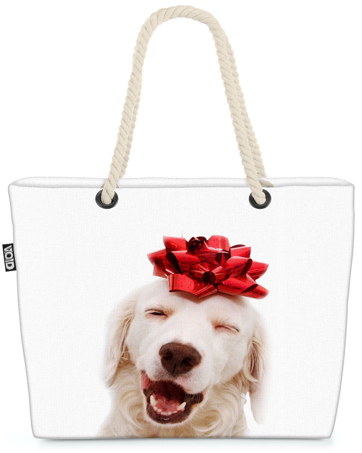 VOID Strandtasche (1-tlg), Hund Schleife Geschenk Hund Winter Geweih Rentier Haustier Weihnachte