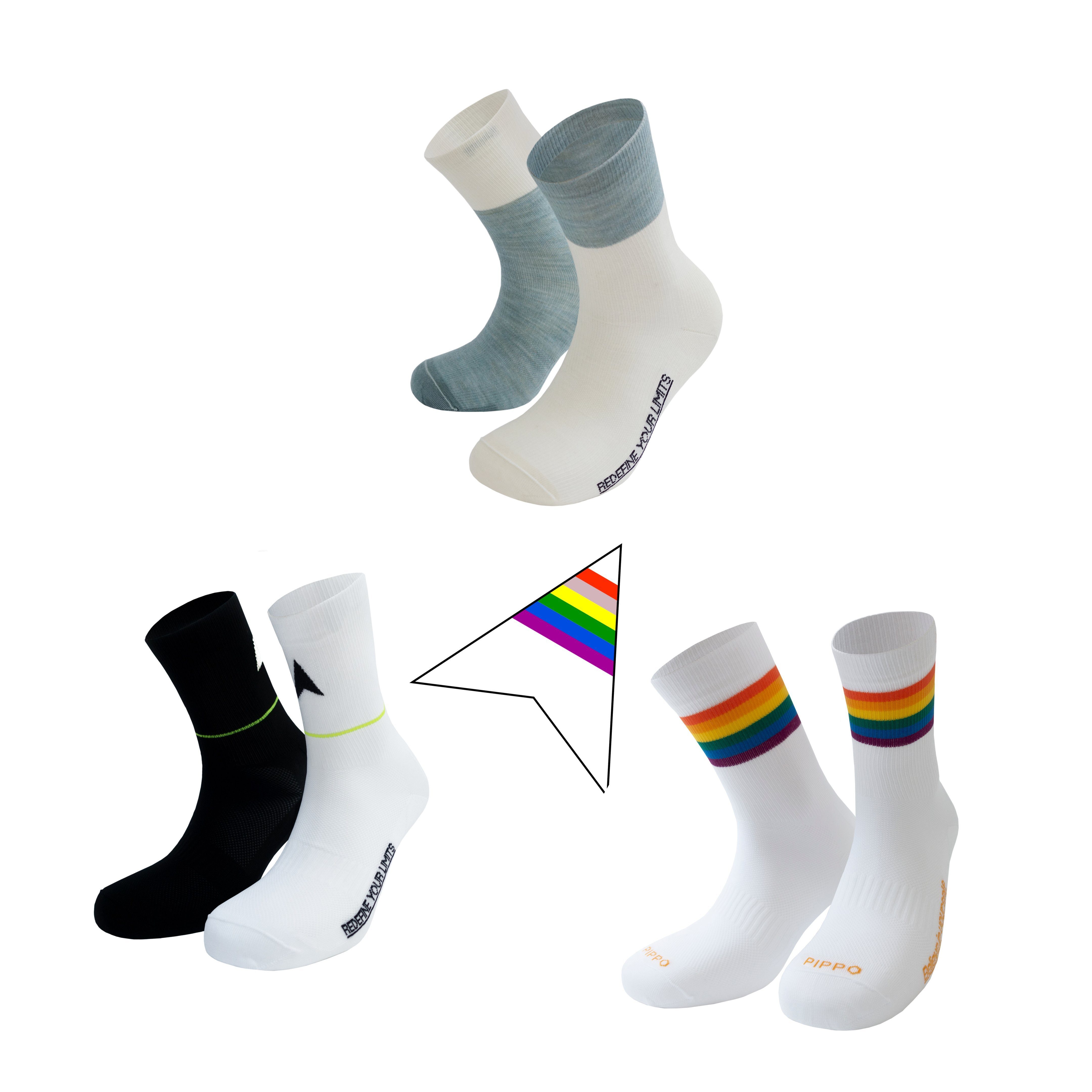 Weiss (3 Mittelfuß Bündel Kompression Paar) Rennrad Laufsocken Amsterdam Sportsocken Herren Damen und & PIPPO