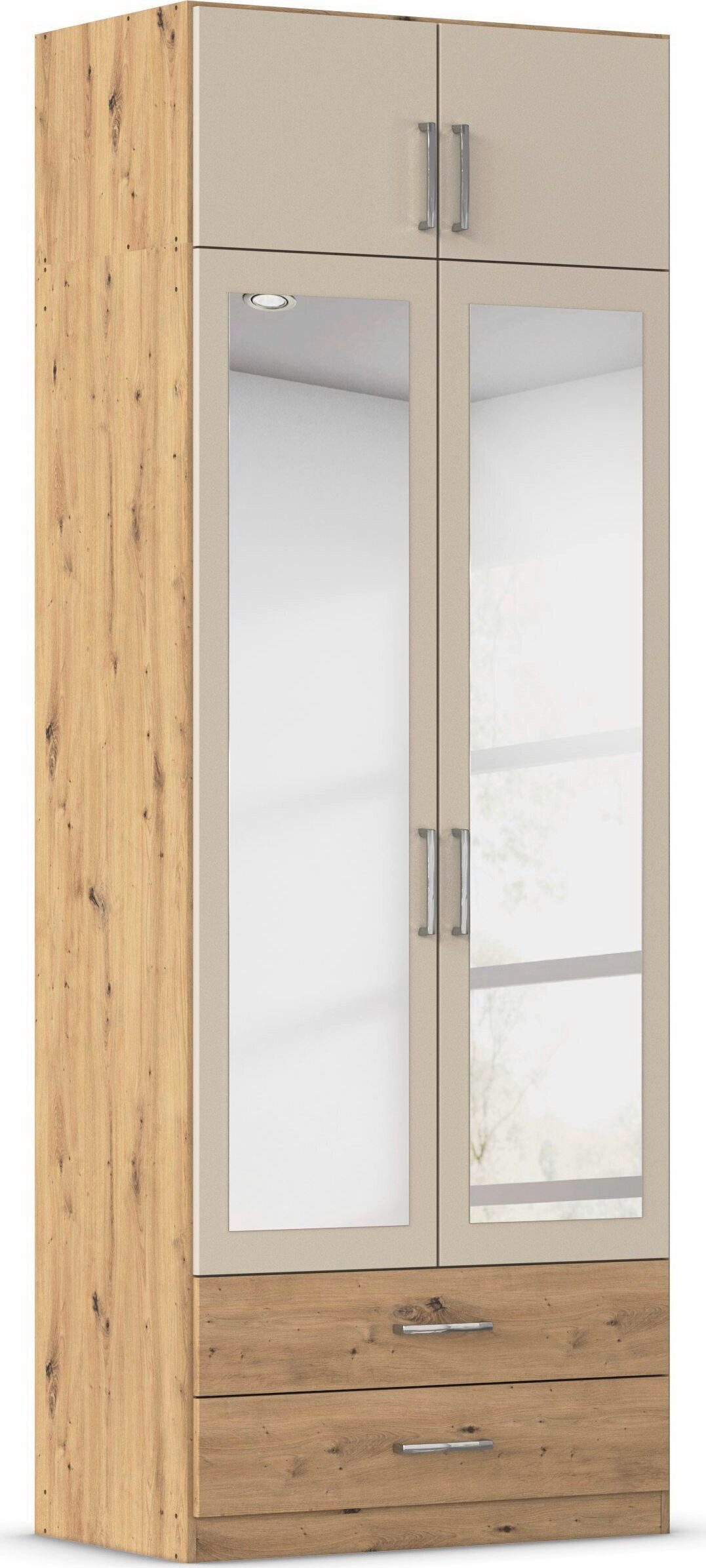 rauch Kleiderschrank Schrank Garderobe Wäscheschrank GAMMA in 4 Breiten 91-226 cm (3 verschiedene Ausstattungen BASIC/CLASSIC/PREMIUM (inkl. SOFT-CLOSE) mit Schubladen und Schrankaufsatz sowie Spiegel MADE IN GERMANY