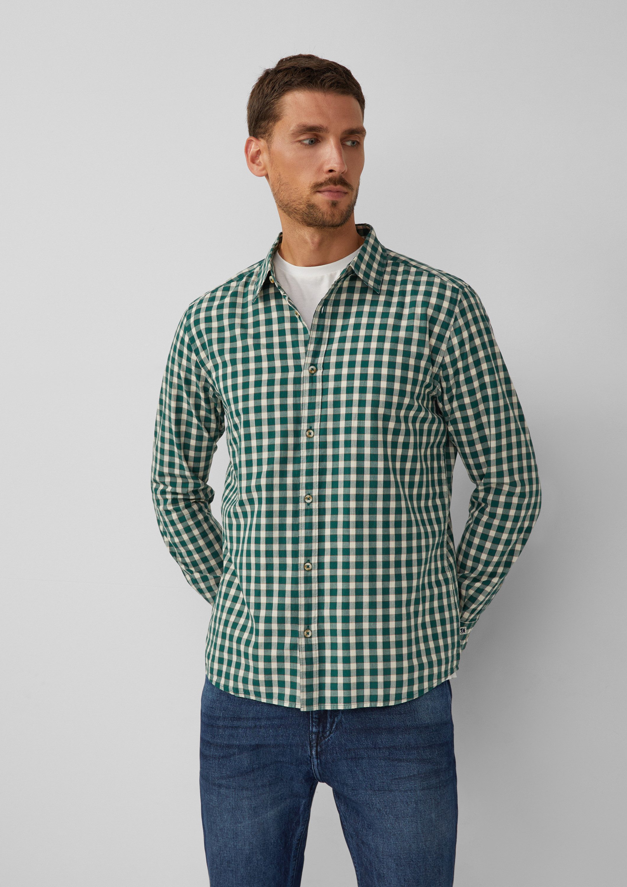 s.Oliver Langarmhemd Hemd Regular Fit: Kariertes Baumwoll-Hemd mit Kentkrag günstig online kaufen