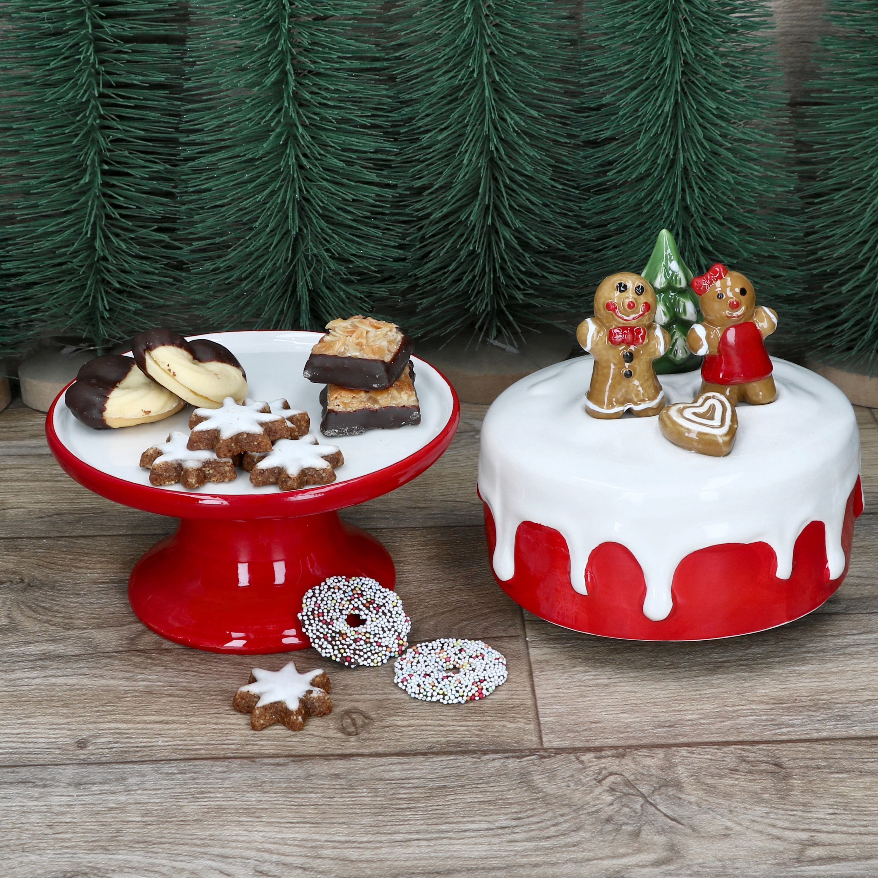MamboCat Servierplatte Mini-Tortenplatte auf Fuß mit Lebkuchen & Tanne Steingut Weihnachten, Steingut – Bild 3 von 5
