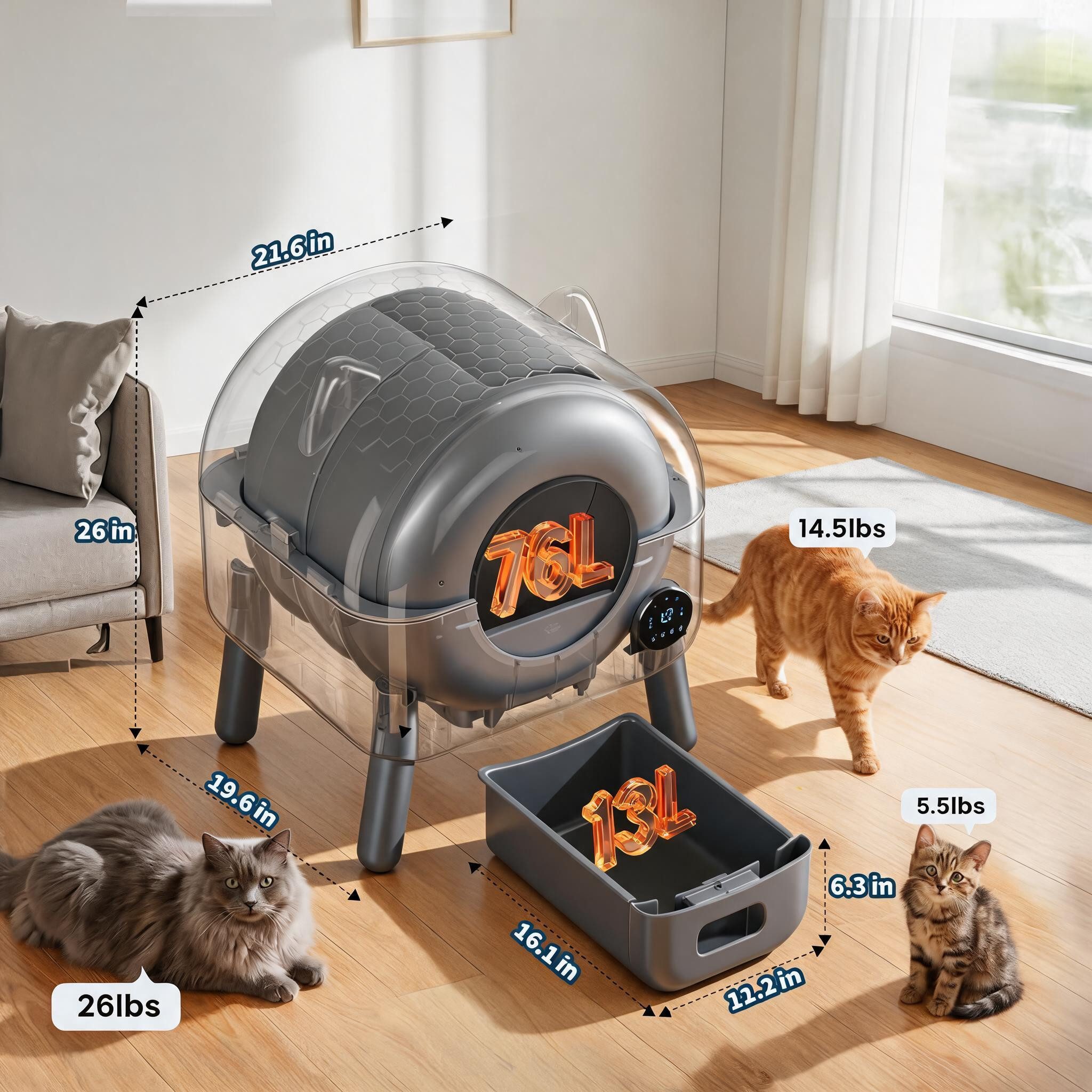 GarveeMore Katzentoilette Automatische selbstreinigende Katzentoilette 72 L