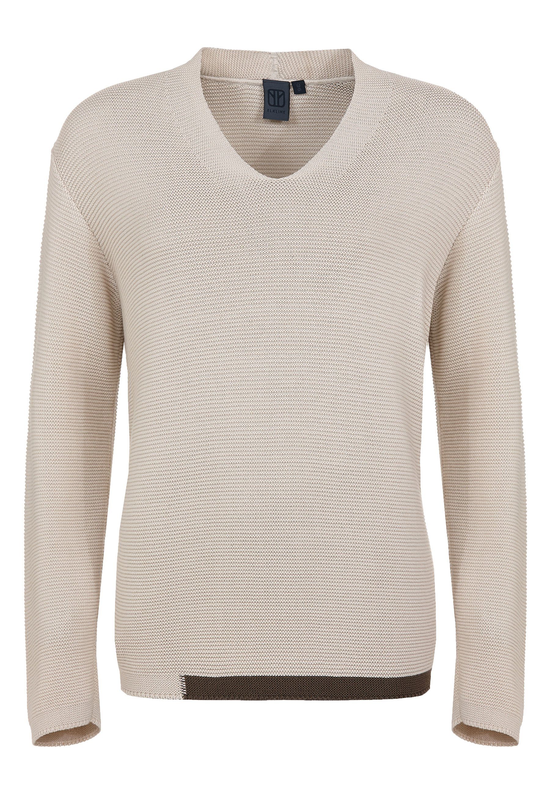 Elkline Strickpullover V Good V-Ausschnitt und Streifen am Saum whiteswan - khaki