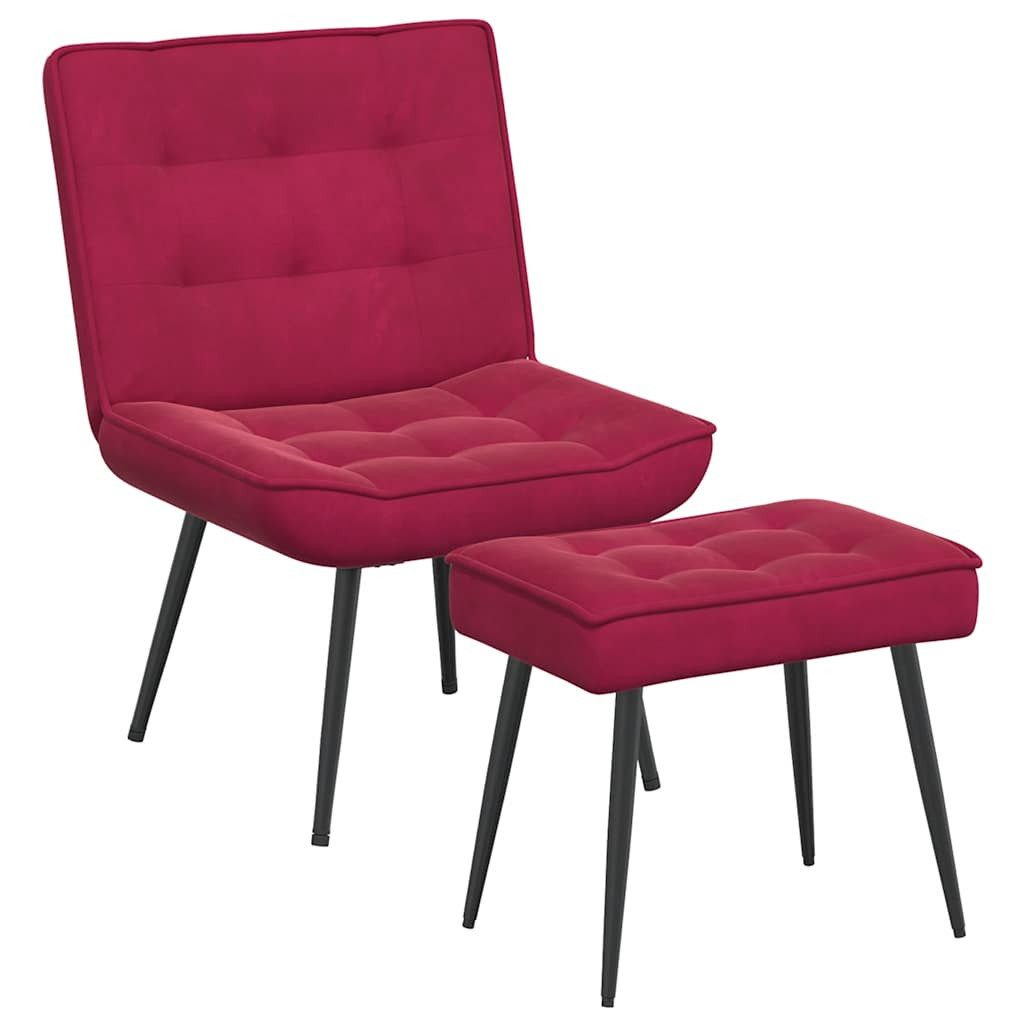 Stuhl Relaxsessel mit Hocker Weinrot Samt